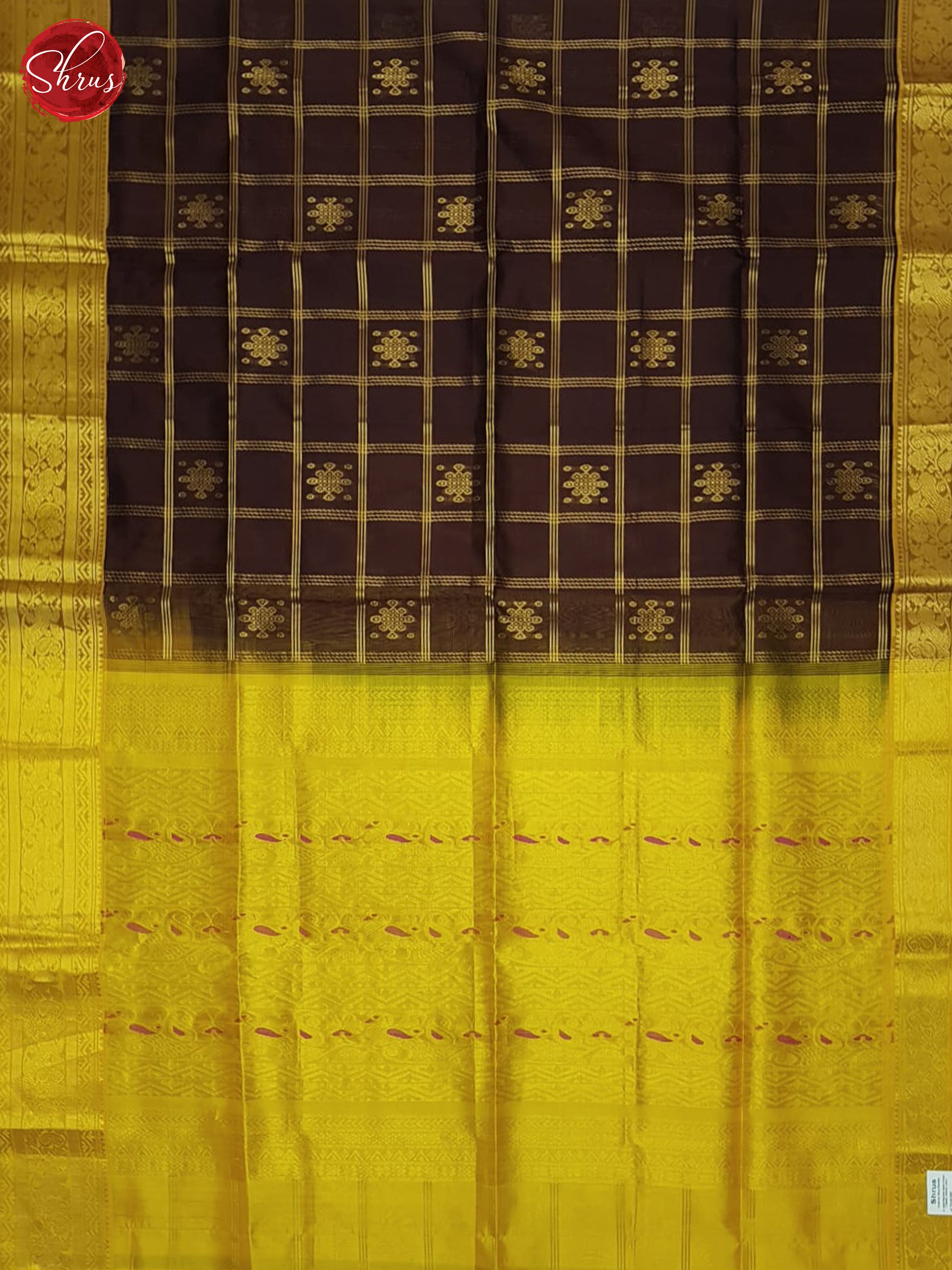 Brown And Mambala Yellow- Silk Cotton Saree - Shop on ShrusEternity.com