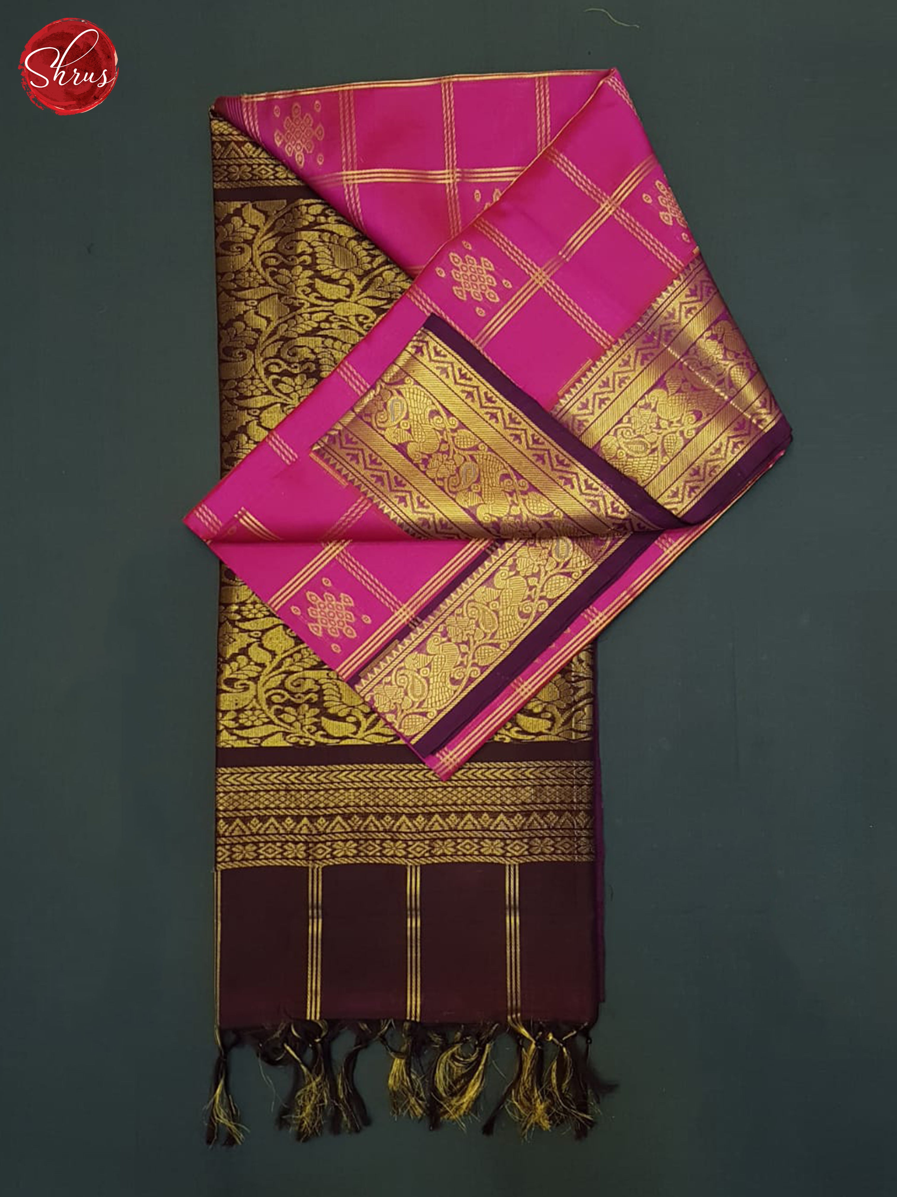 Pink And Brown- Silk Cotton Saree - Shop on ShrusEternity.com