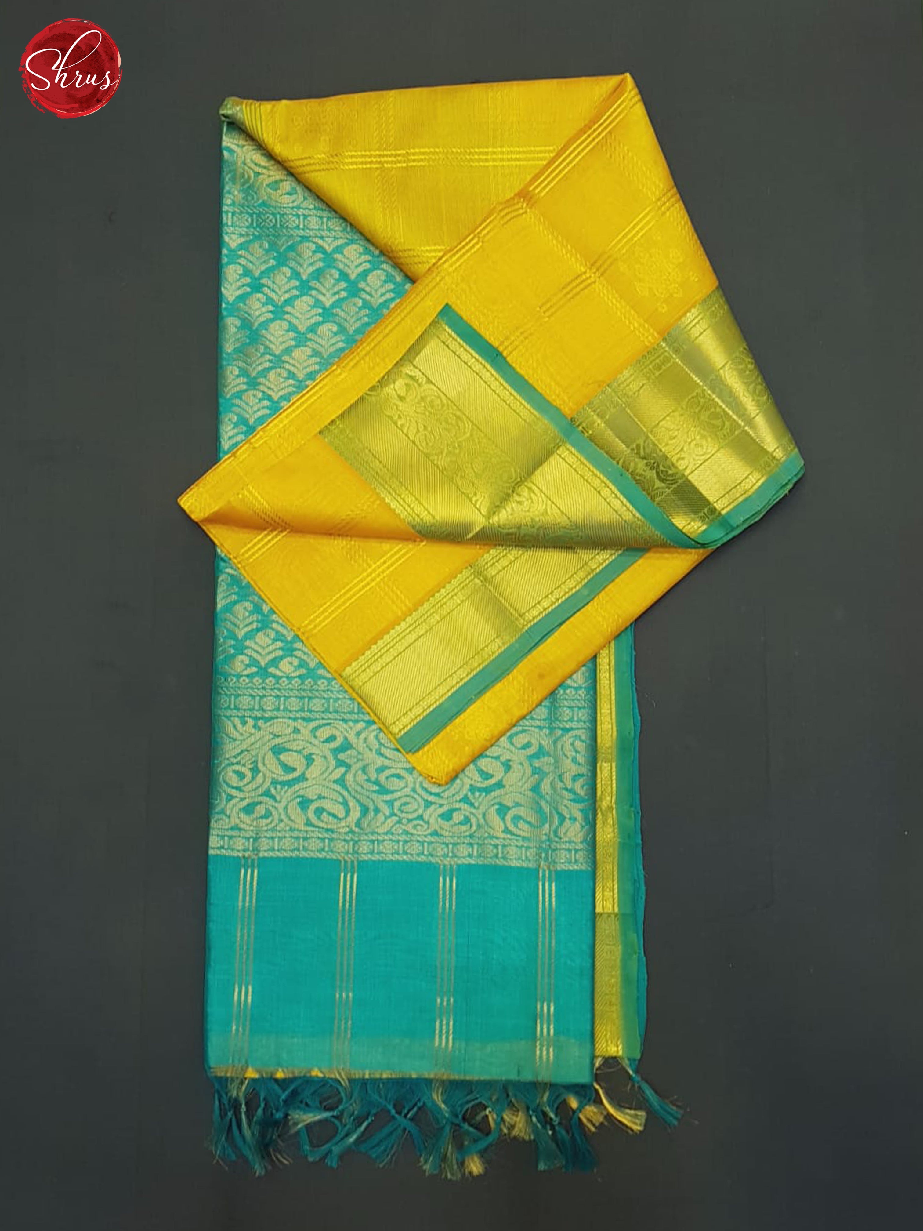 Yellow And Blue- Silk Cotton Saree - Shop on ShrusEternity.com