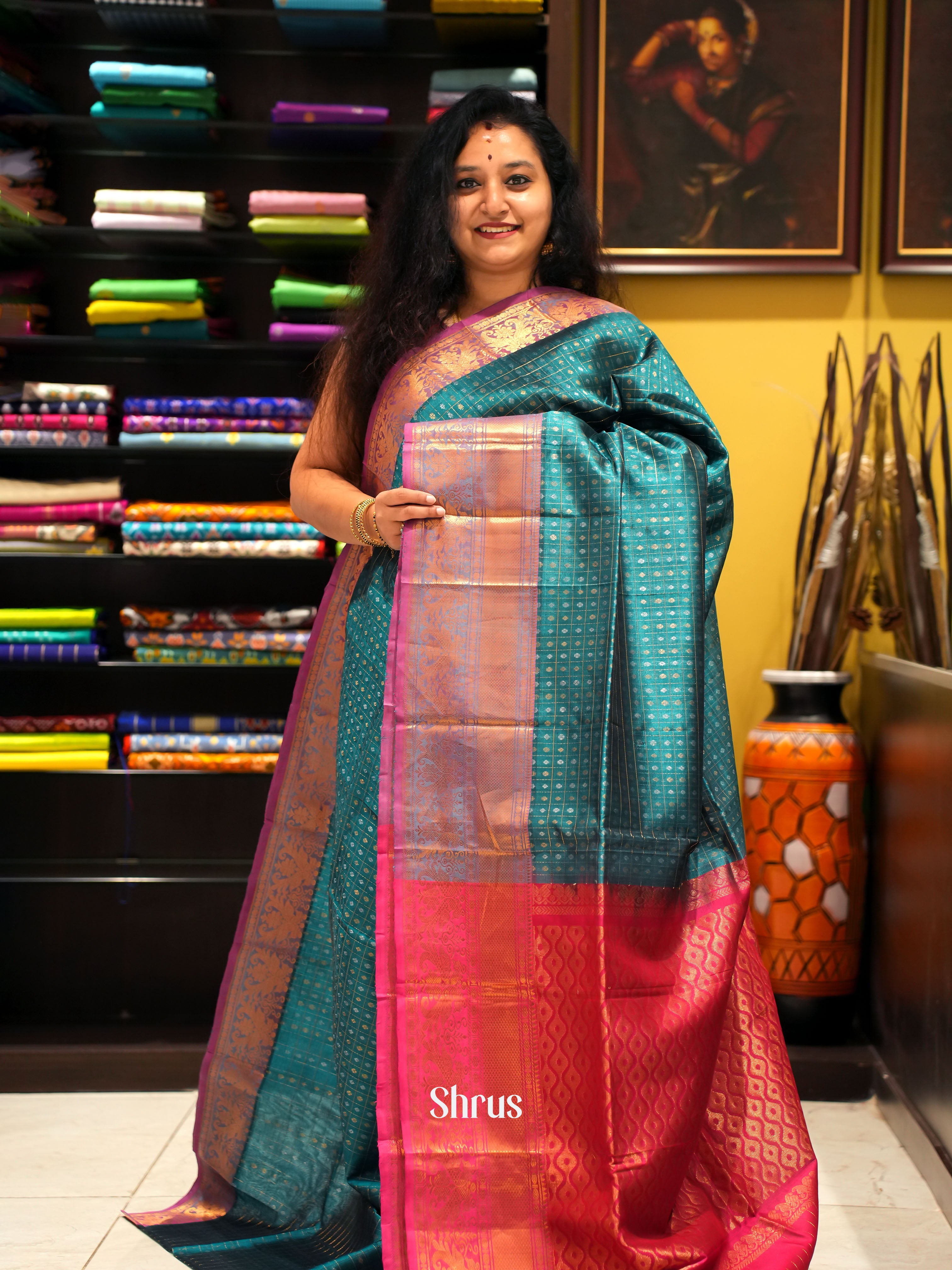 Peacock Neck And Red - Silk Cotton Saree - Shop on ShrusEternity.com