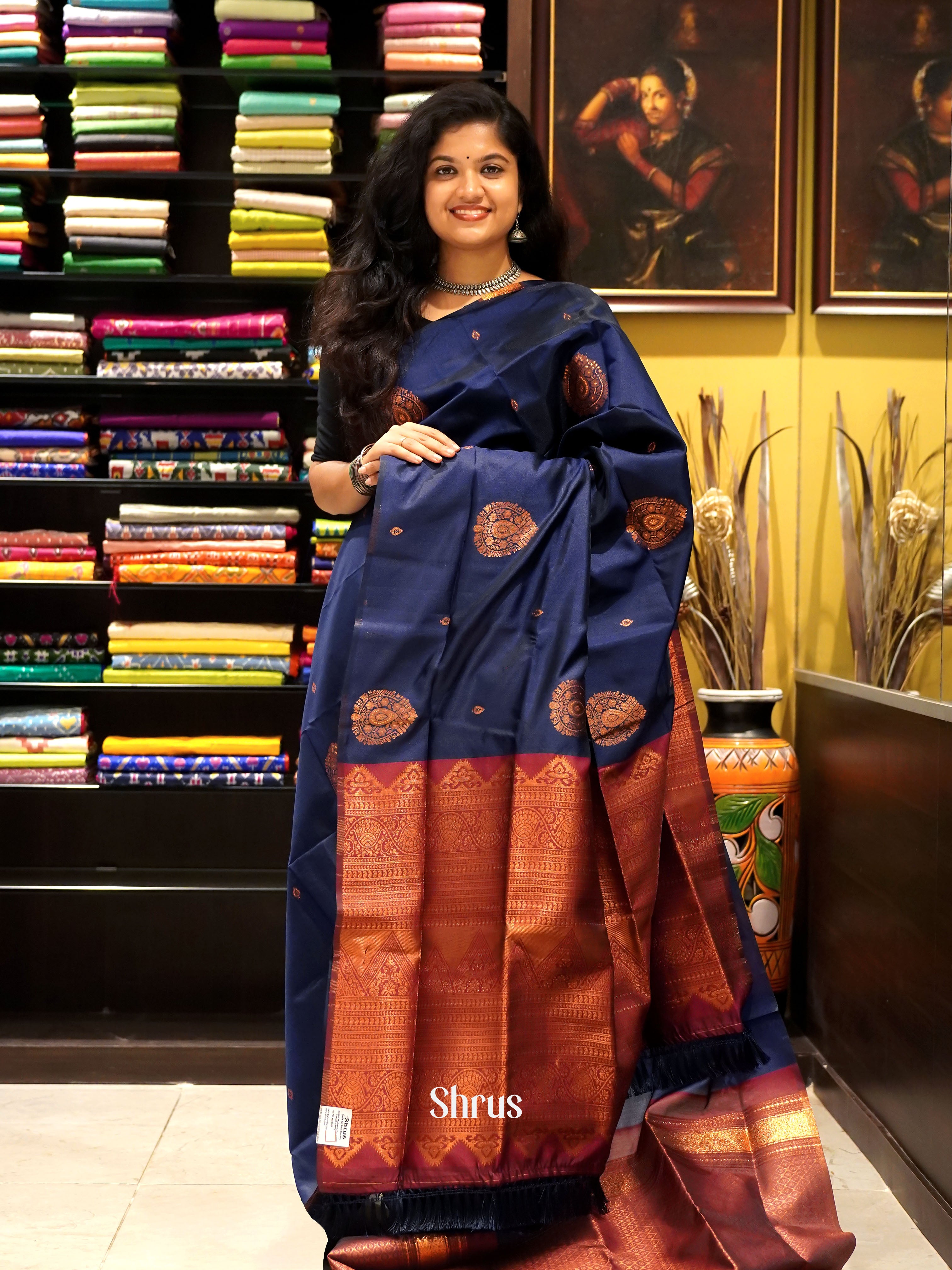 Blue & Red - Semi Soft silk Saree - Shop on ShrusEternity.com