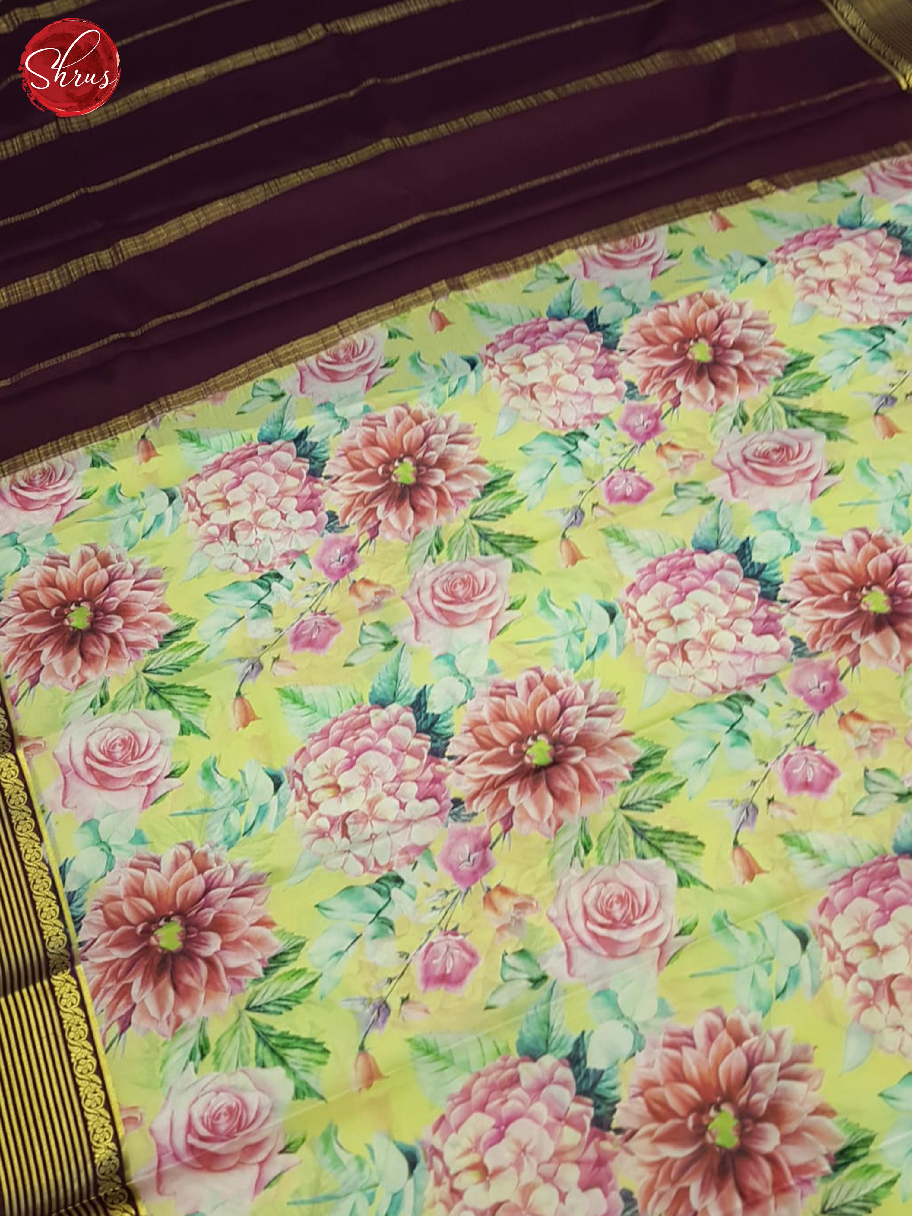 Yellow And Wine- Mysore Silk Saree - Shop on ShrusEternity.com