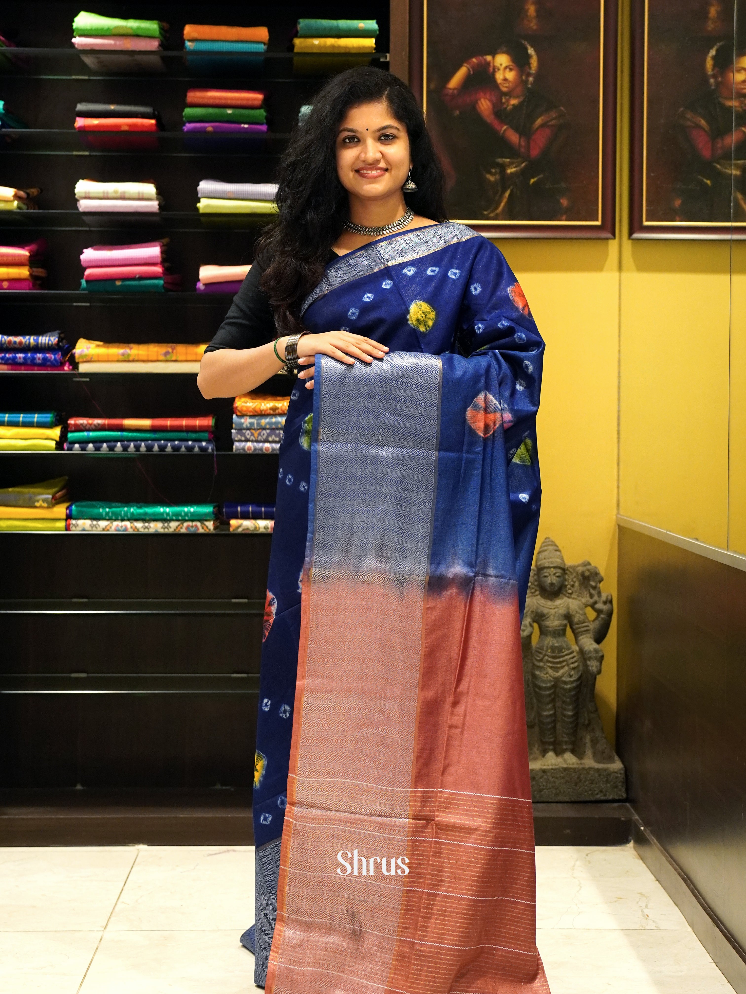 Blue & Red - Shibori Saree - Shop on ShrusEternity.com