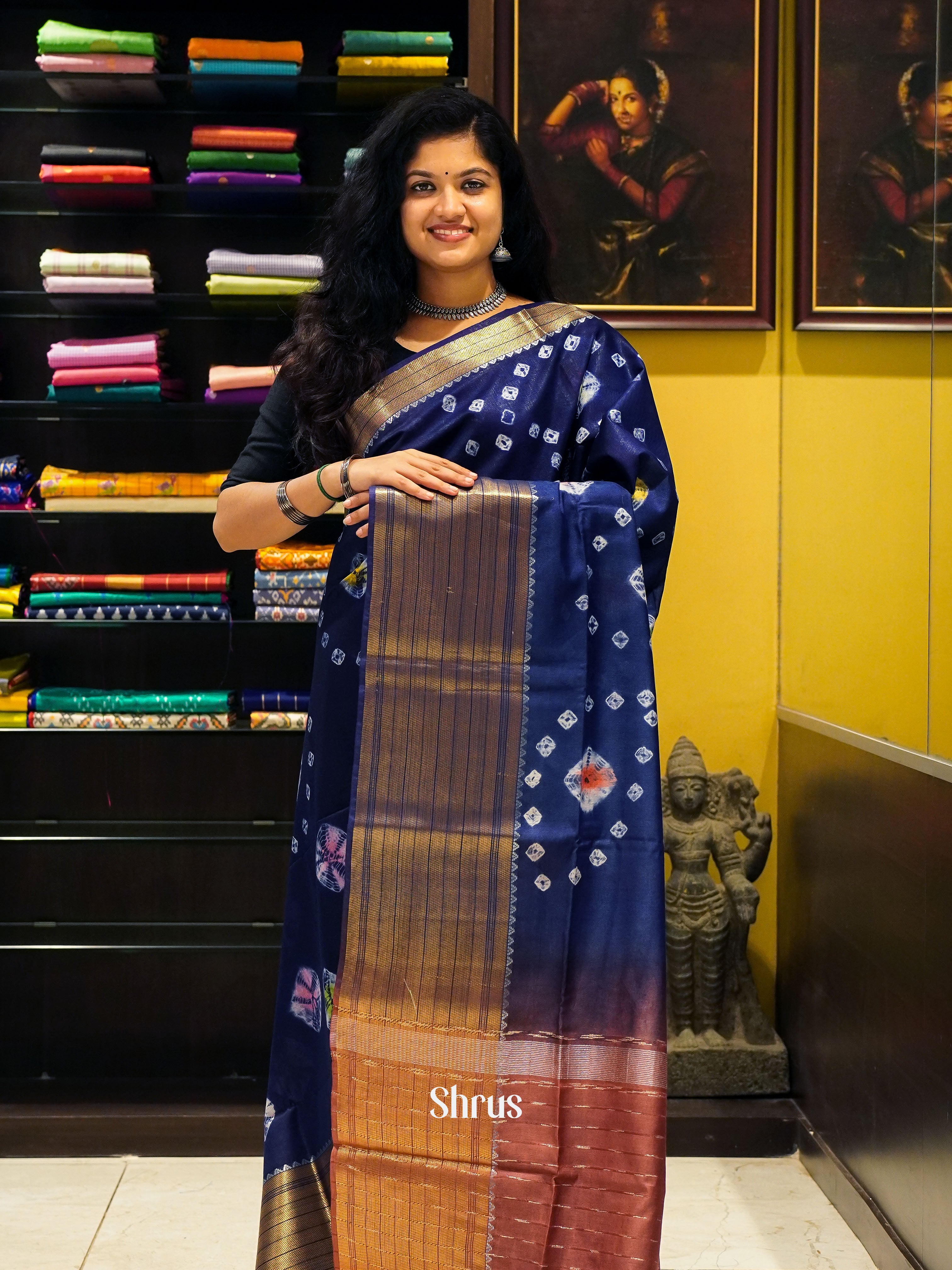 Blue & Maroon -Shibori Saree - Shop on ShrusEternity.com