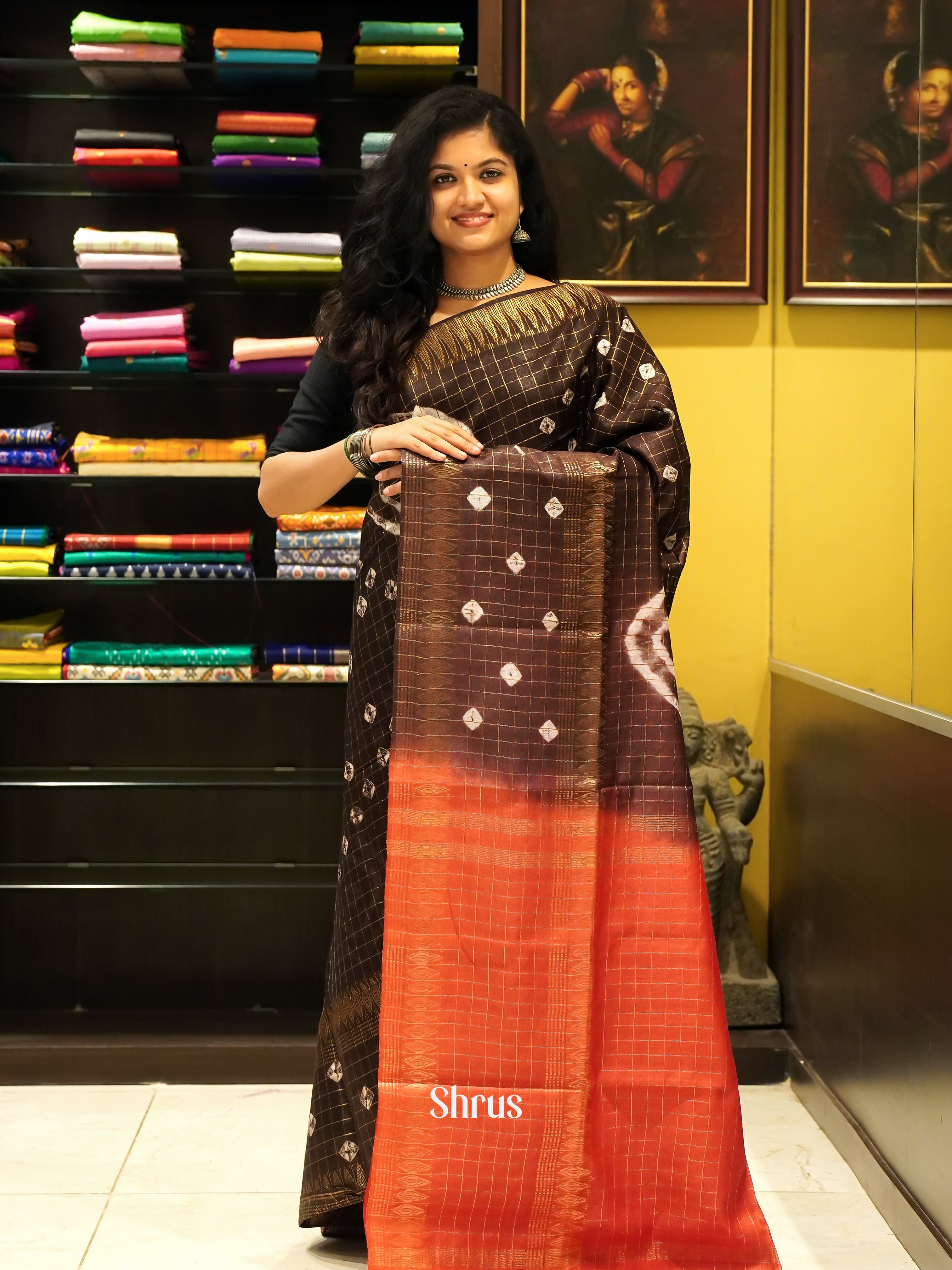 Brown & Red - Shibori Saree - Shop on ShrusEternity.com