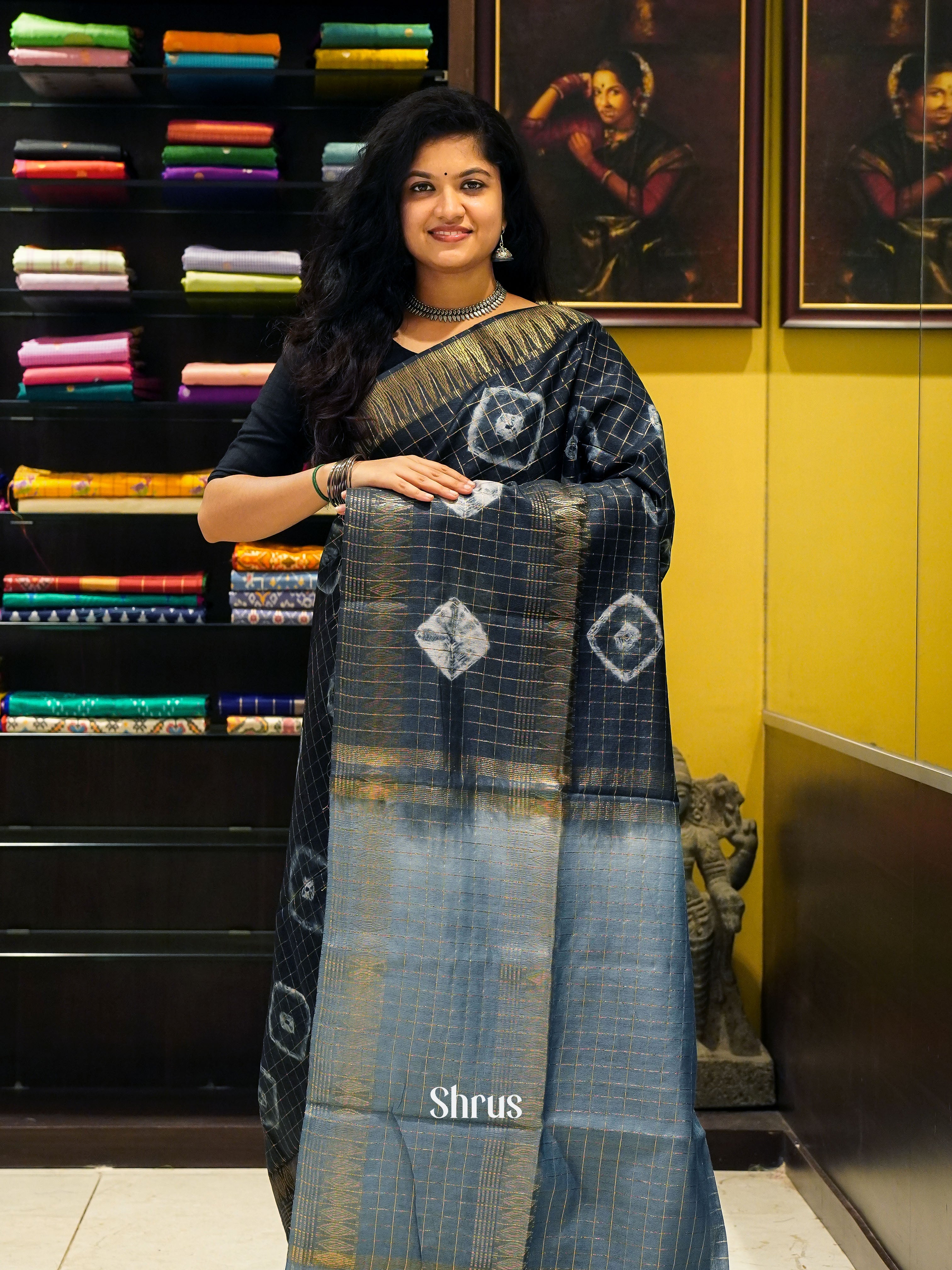 Blue & Grey - Shibori Saree - Shop on ShrusEternity.com