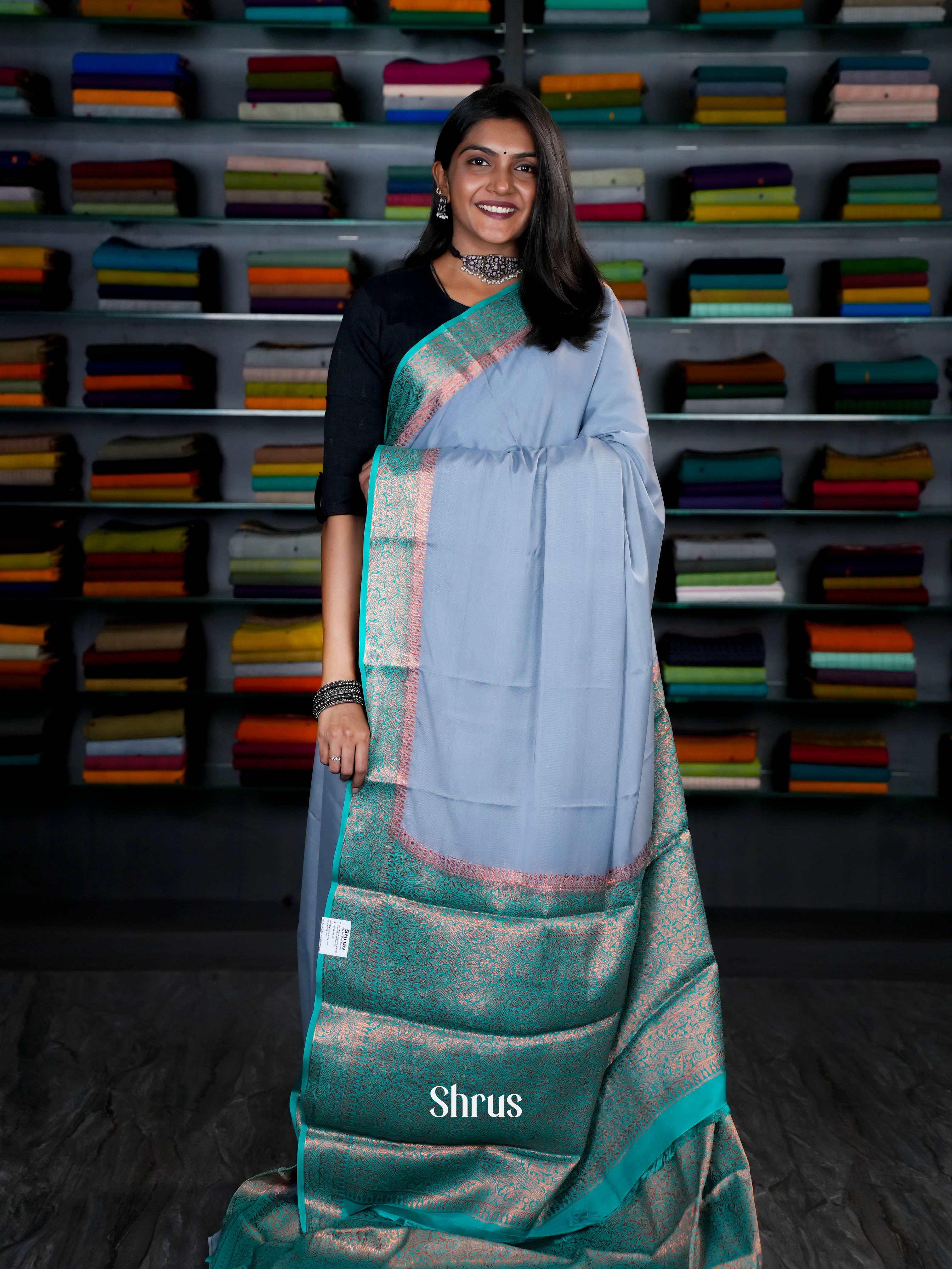 Lite Blue & Teal -Semi Mysoresilk - Shop on ShrusEternity.com