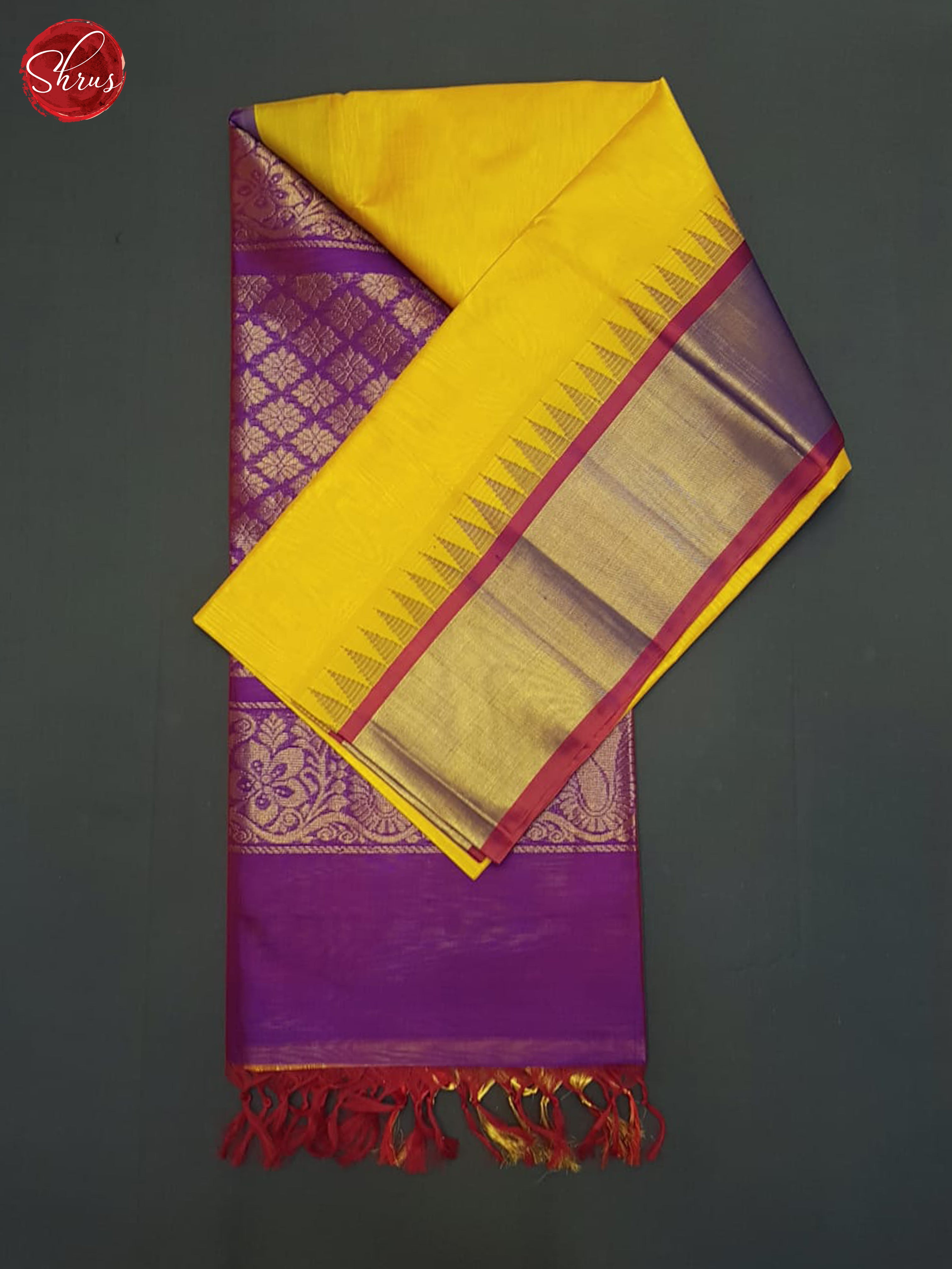 Yellow And Purple- Silk Cotton Saree - Shop on ShrusEternity.com