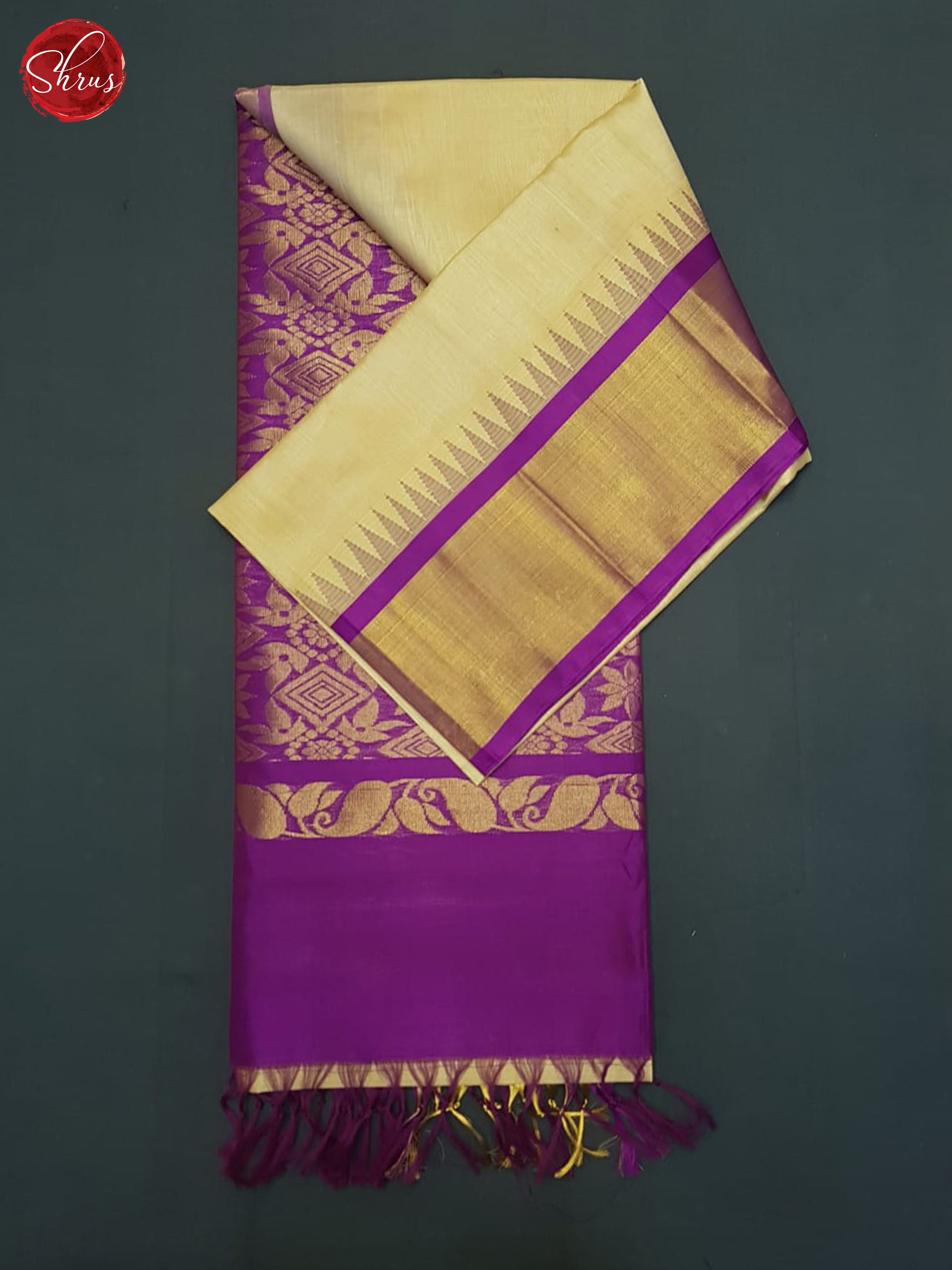 Beige And Purple- Silk Cotton Saree - Shop on ShrusEternity.com