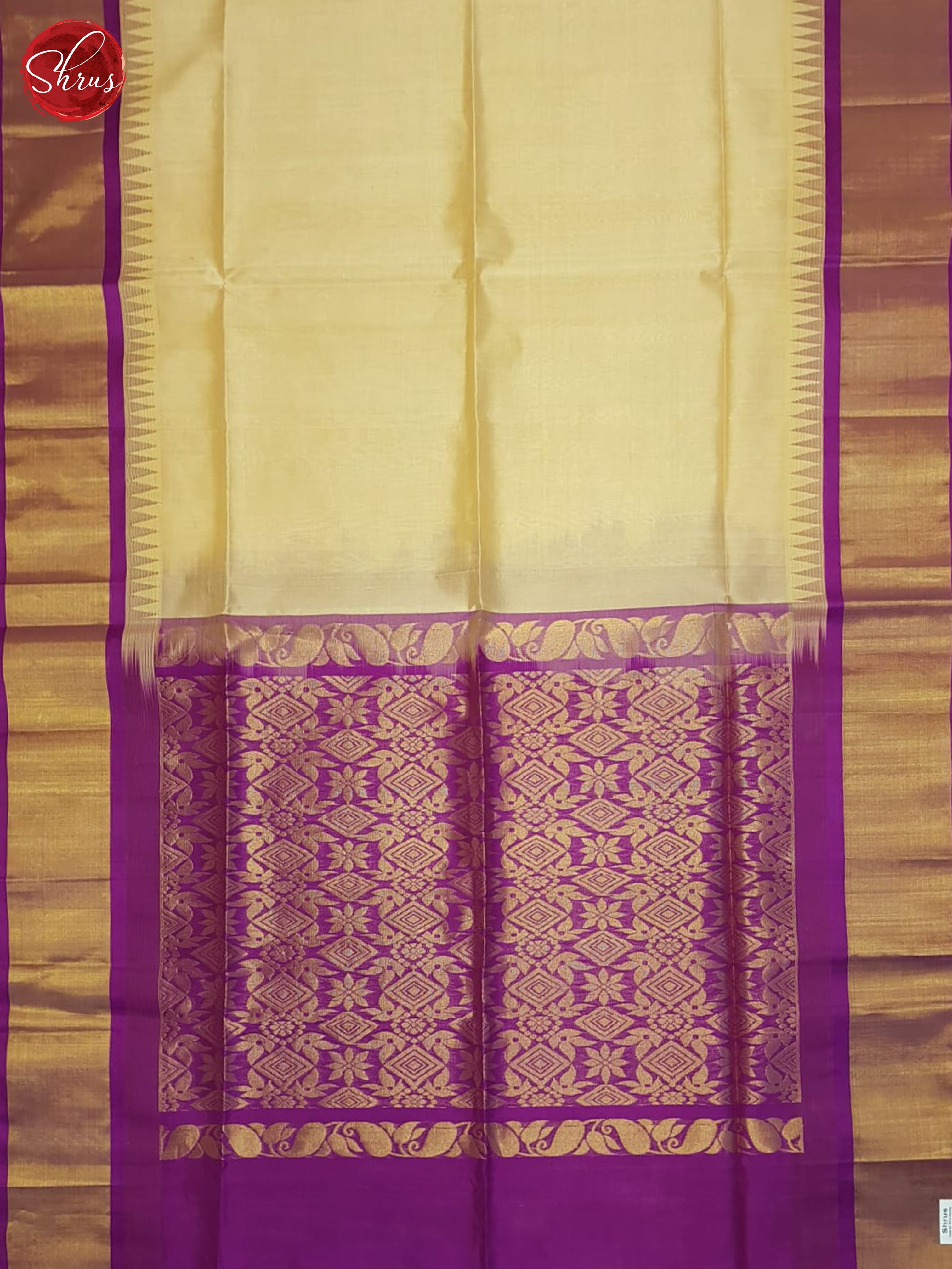 Beige And Purple- Silk Cotton Saree - Shop on ShrusEternity.com