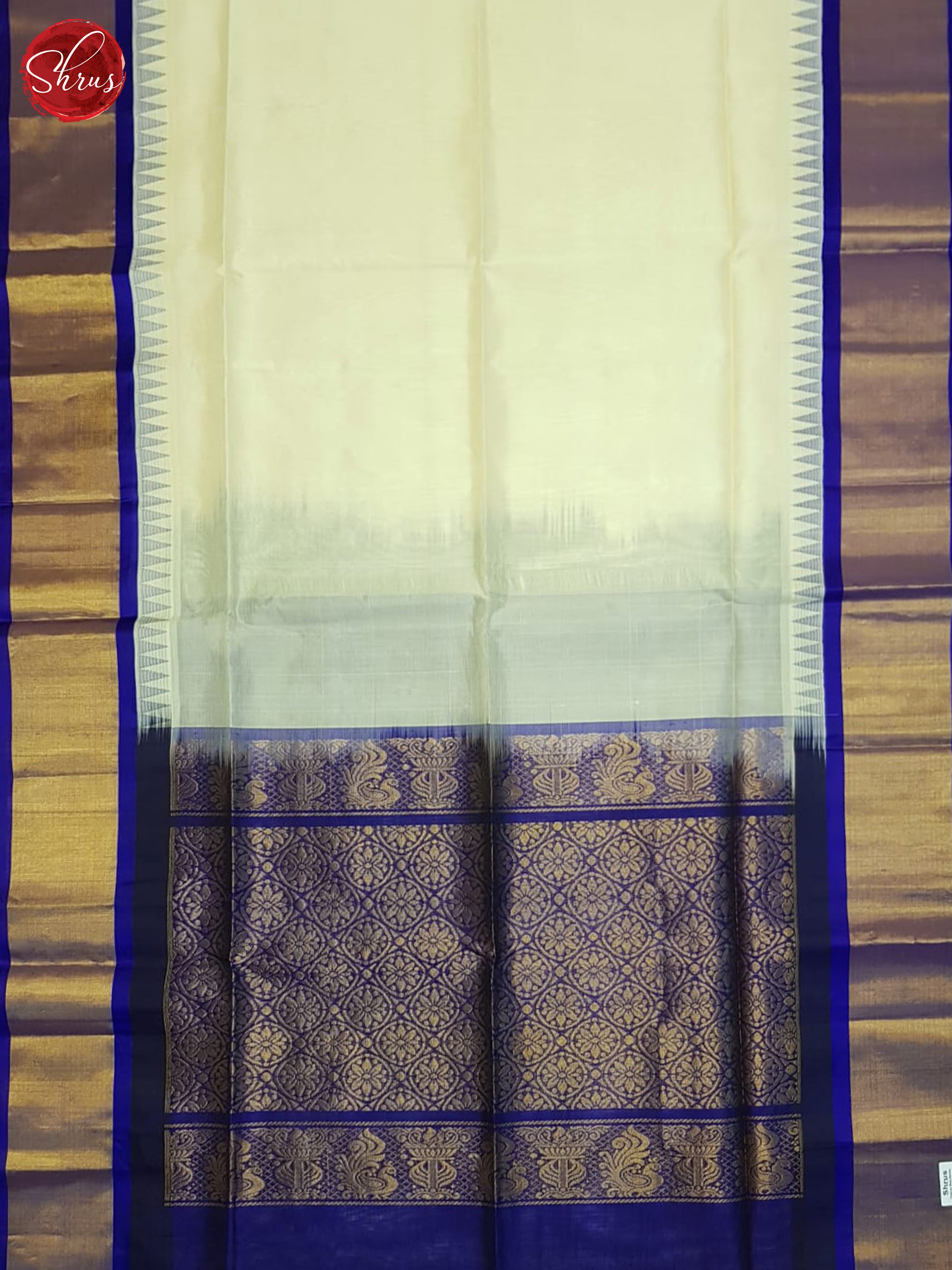 Cream And Blue- Silk Cotton Saree - Shop on ShrusEternity.com