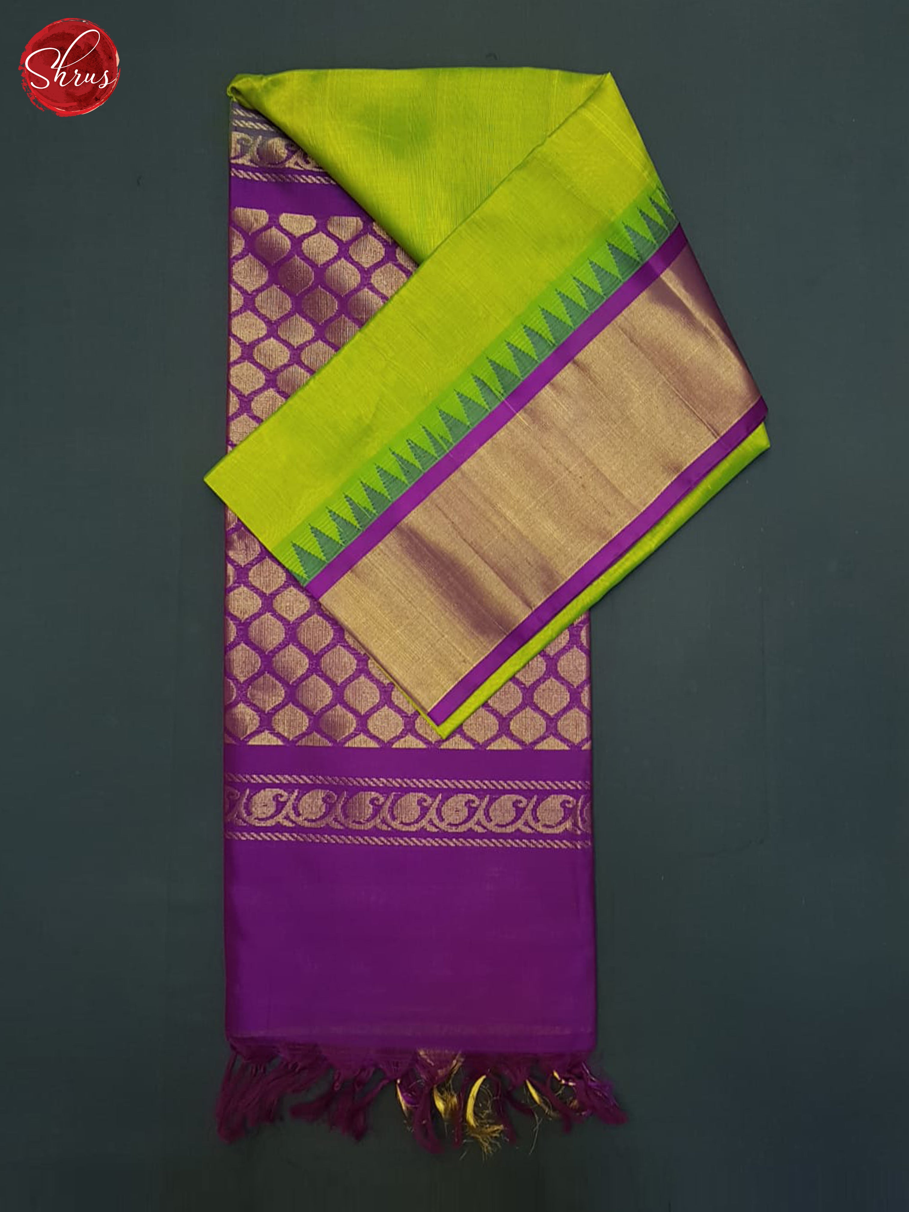 Green And Purple- Silk Cotton Saree - Shop on ShrusEternity.com