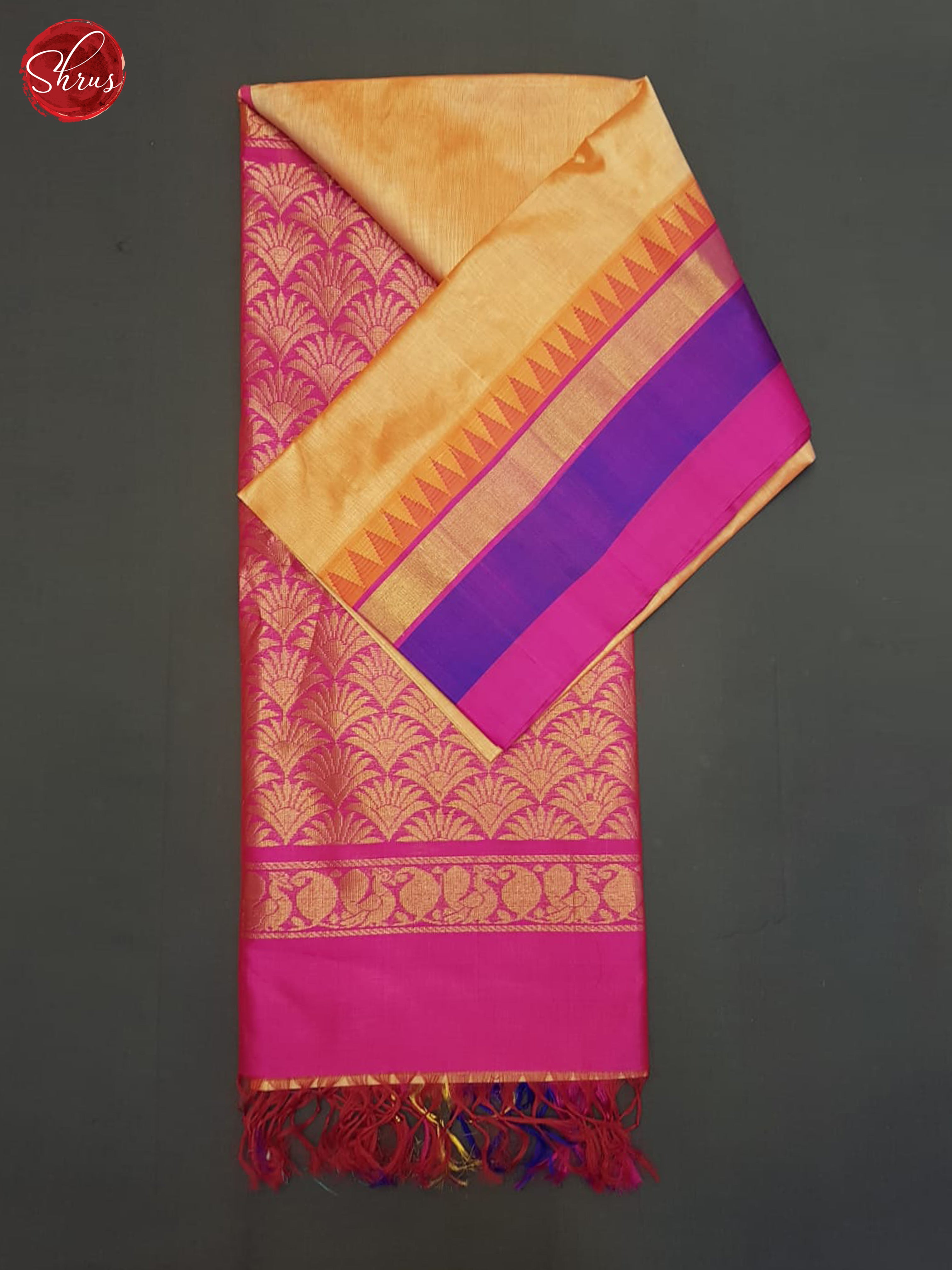 Beige And Pink- Silk Cotton Saree - Shop on ShrusEternity.com