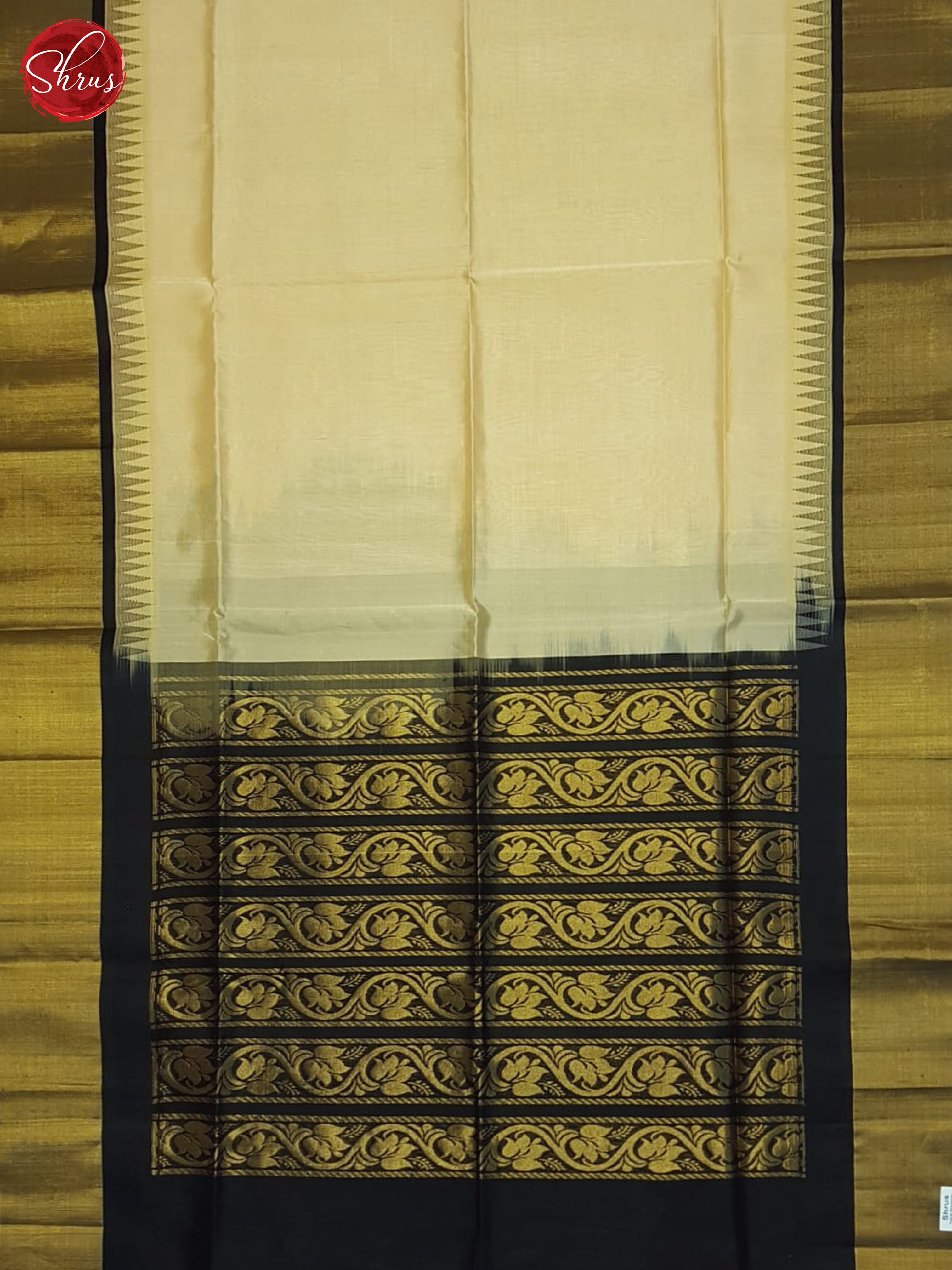 Beige And Black- Silk Cotton Saree - Shop on ShrusEternity.com