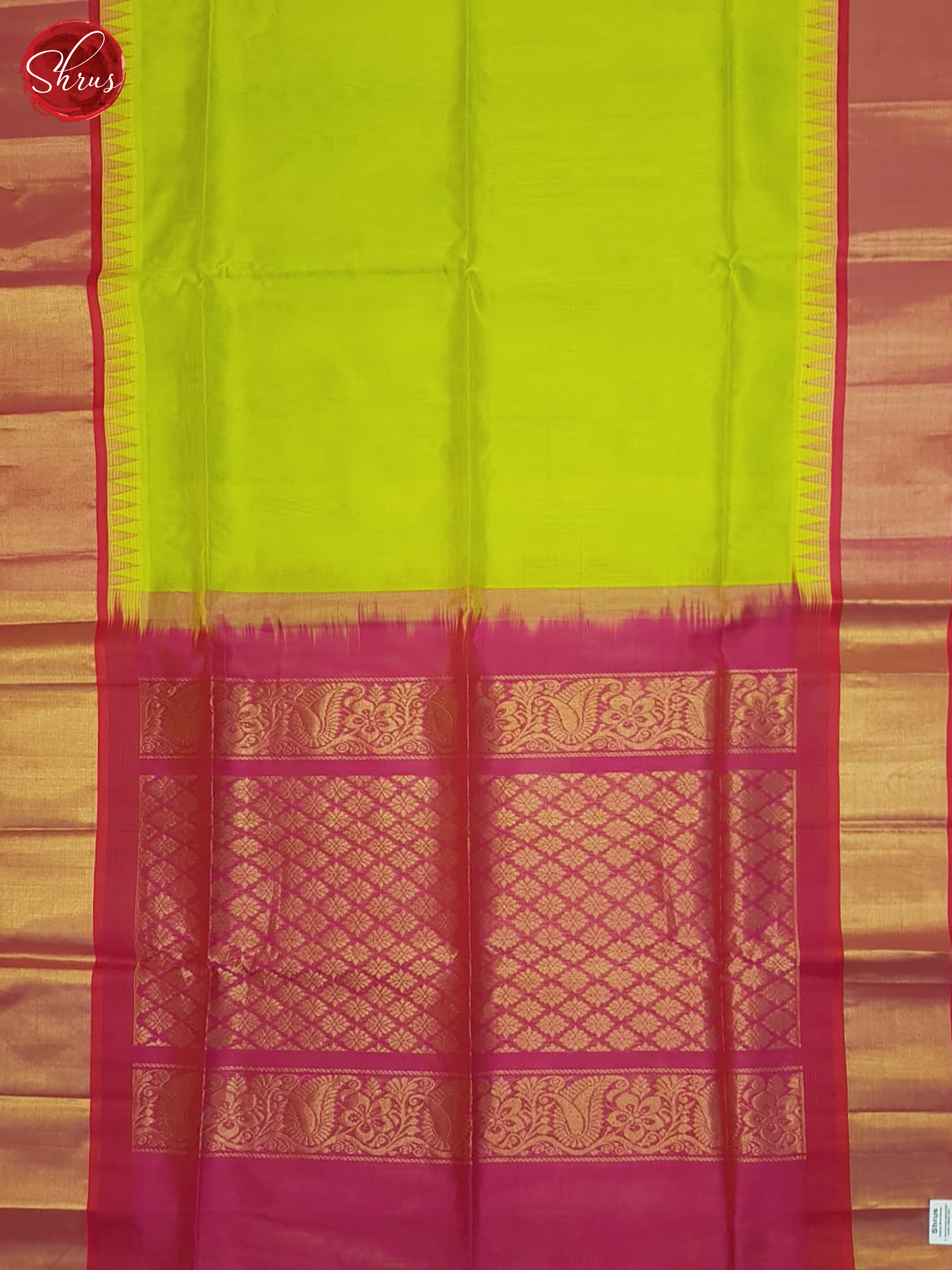 Green And Pink- Silk Cotton Saree - Shop on ShrusEternity.com