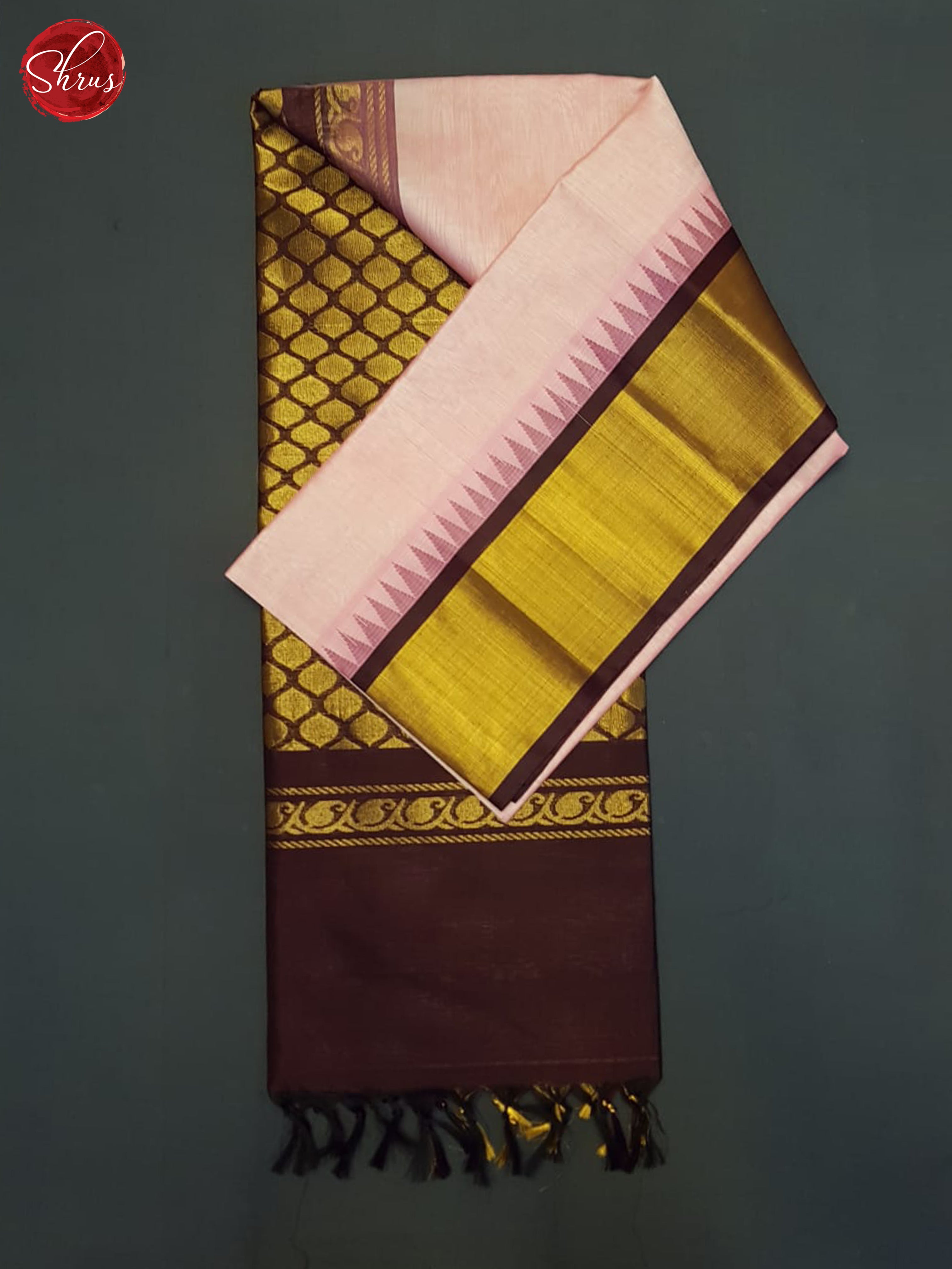 Pink And Brown- Silk Cotton Saree - Shop on ShrusEternity.com