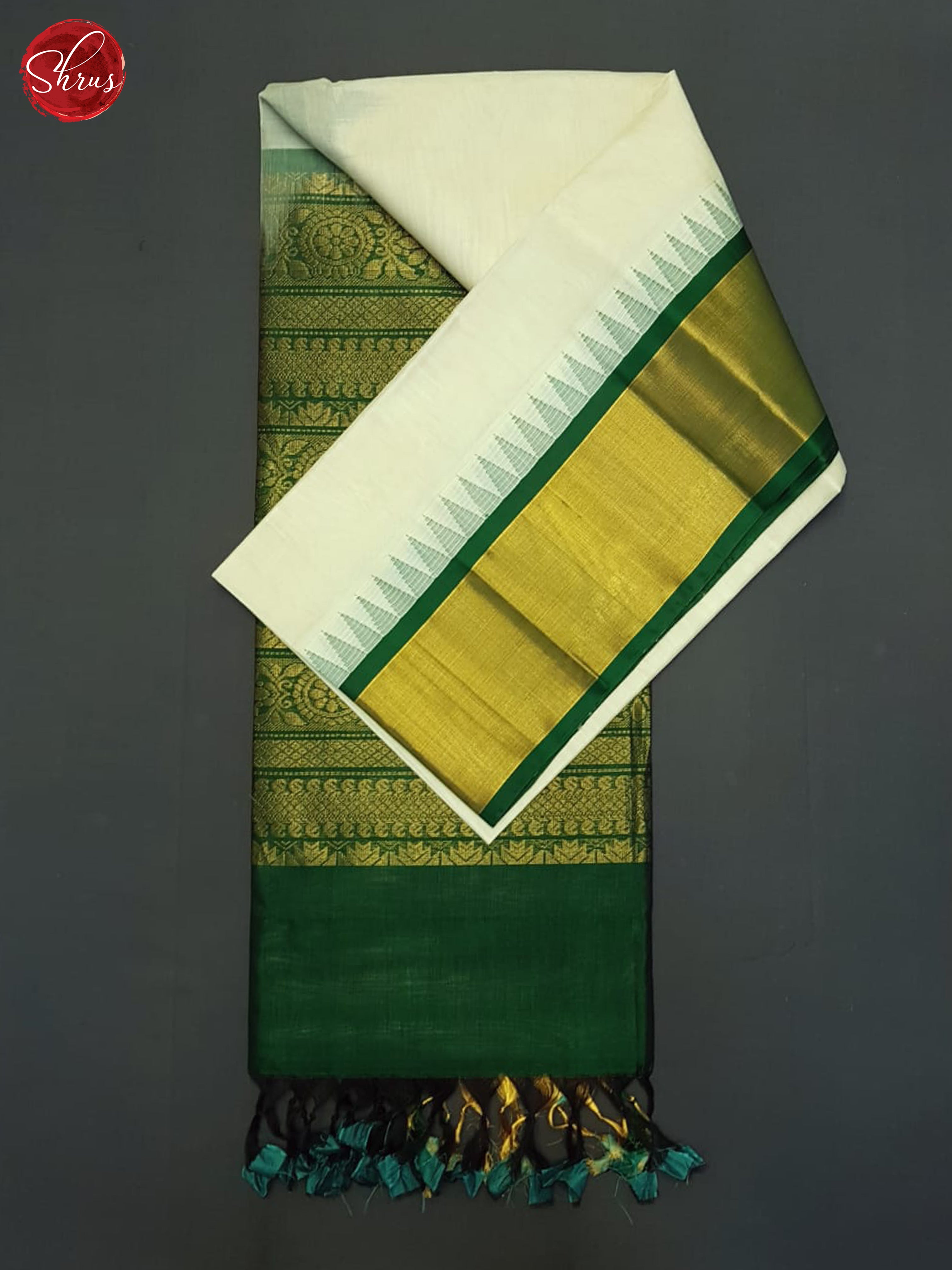 Cream And Green- Silk Cotton Saree - Shop on ShrusEternity.com