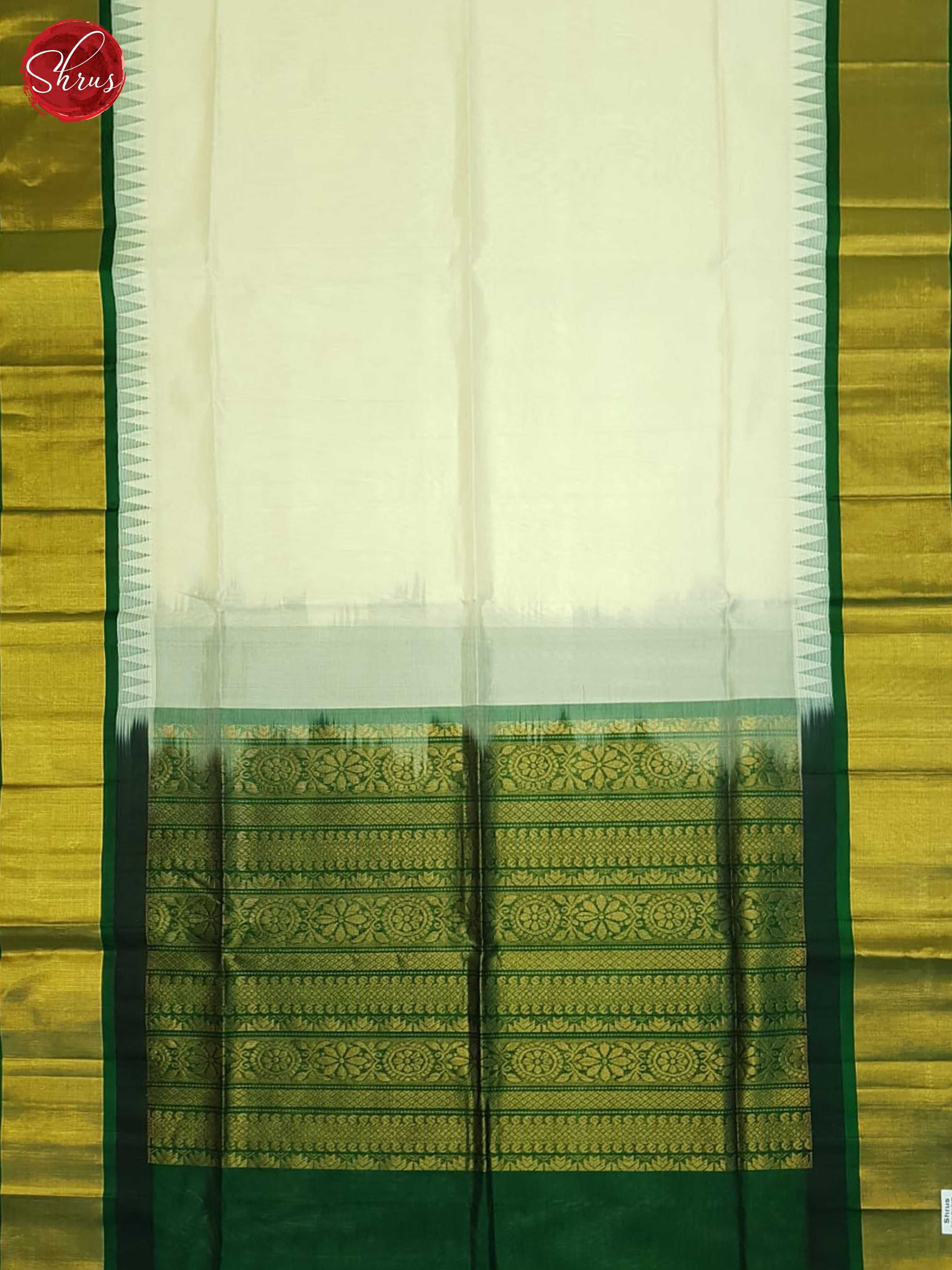 Cream And Green- Silk Cotton Saree - Shop on ShrusEternity.com