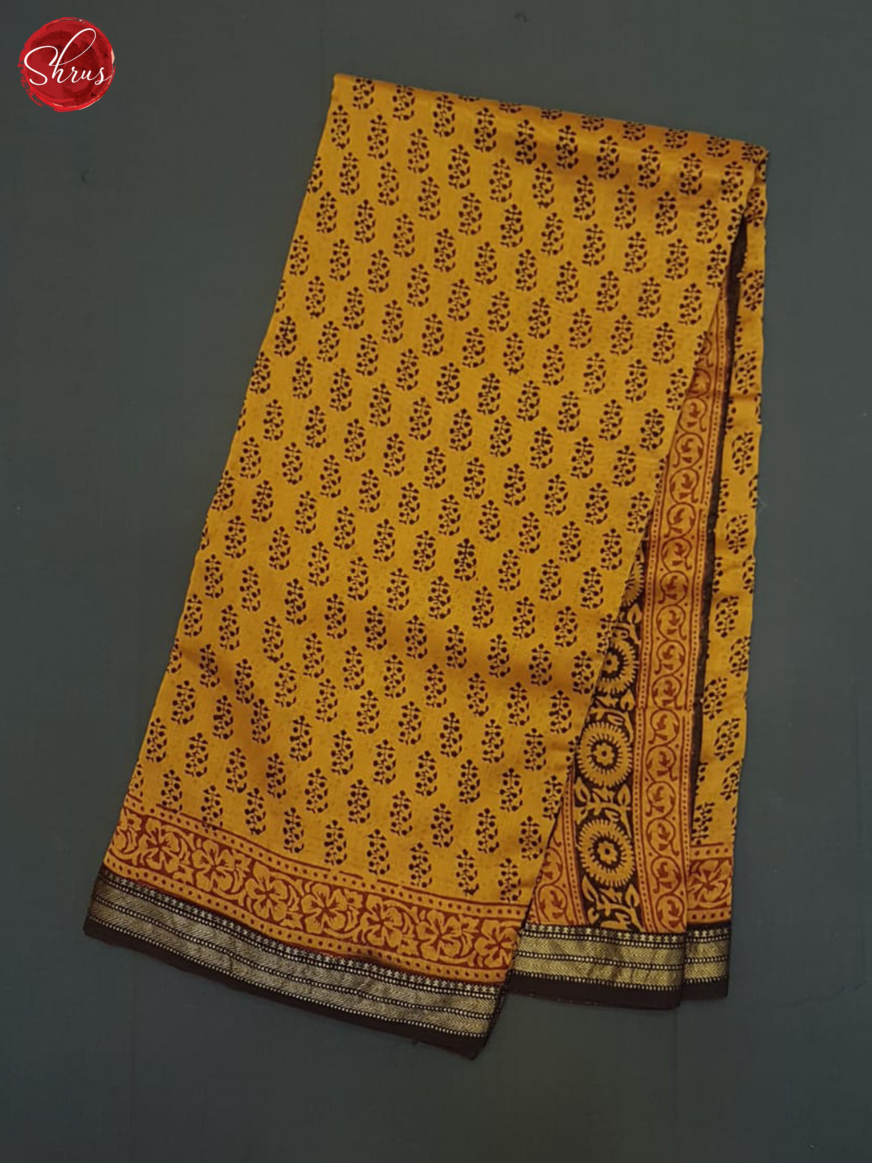 Mustard And Black- Maheshwari Silk Cotton Saree - Shop on ShrusEternity.com