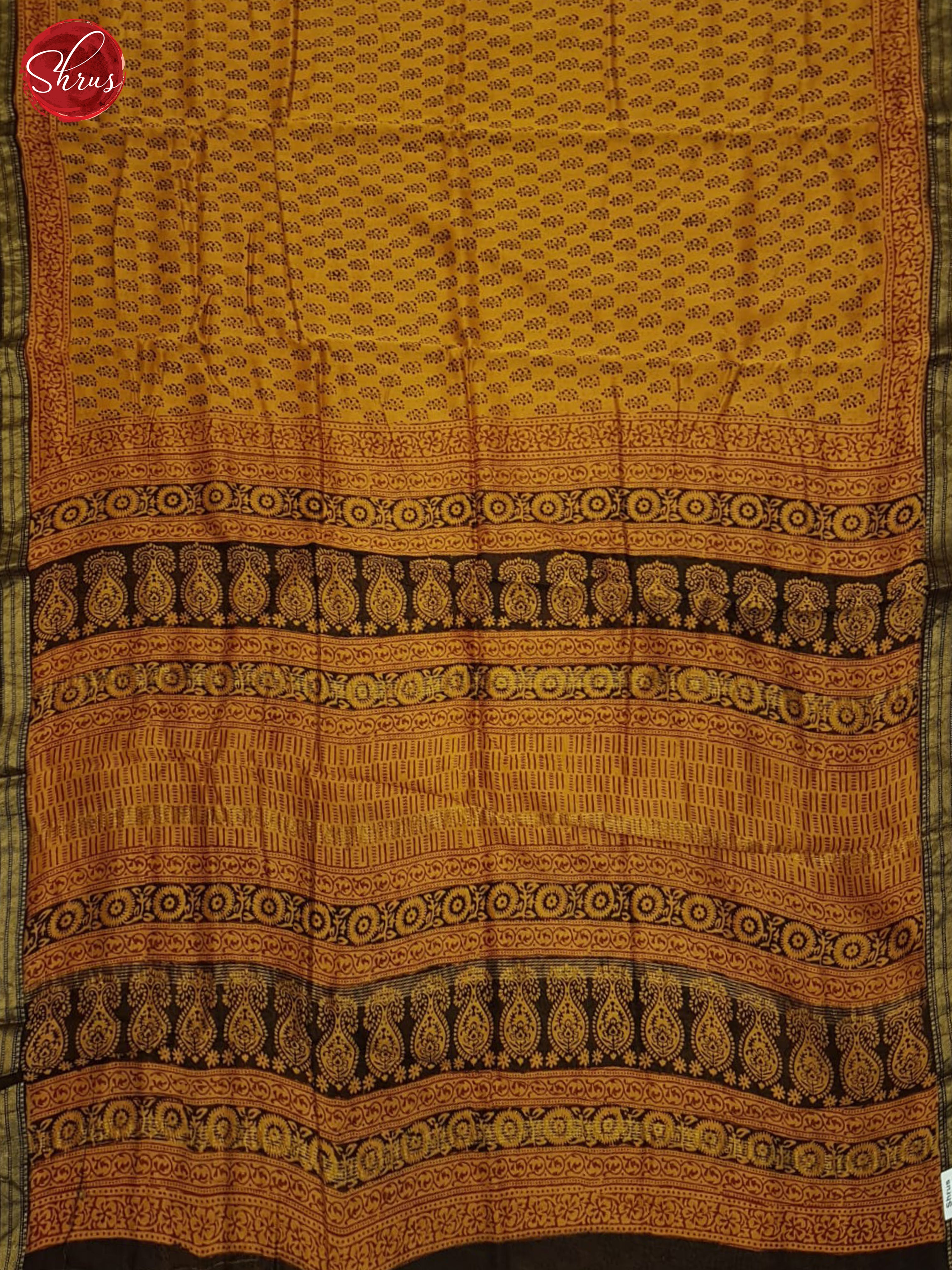 Mustard And Black- Maheshwari Silk Cotton Saree - Shop on ShrusEternity.com