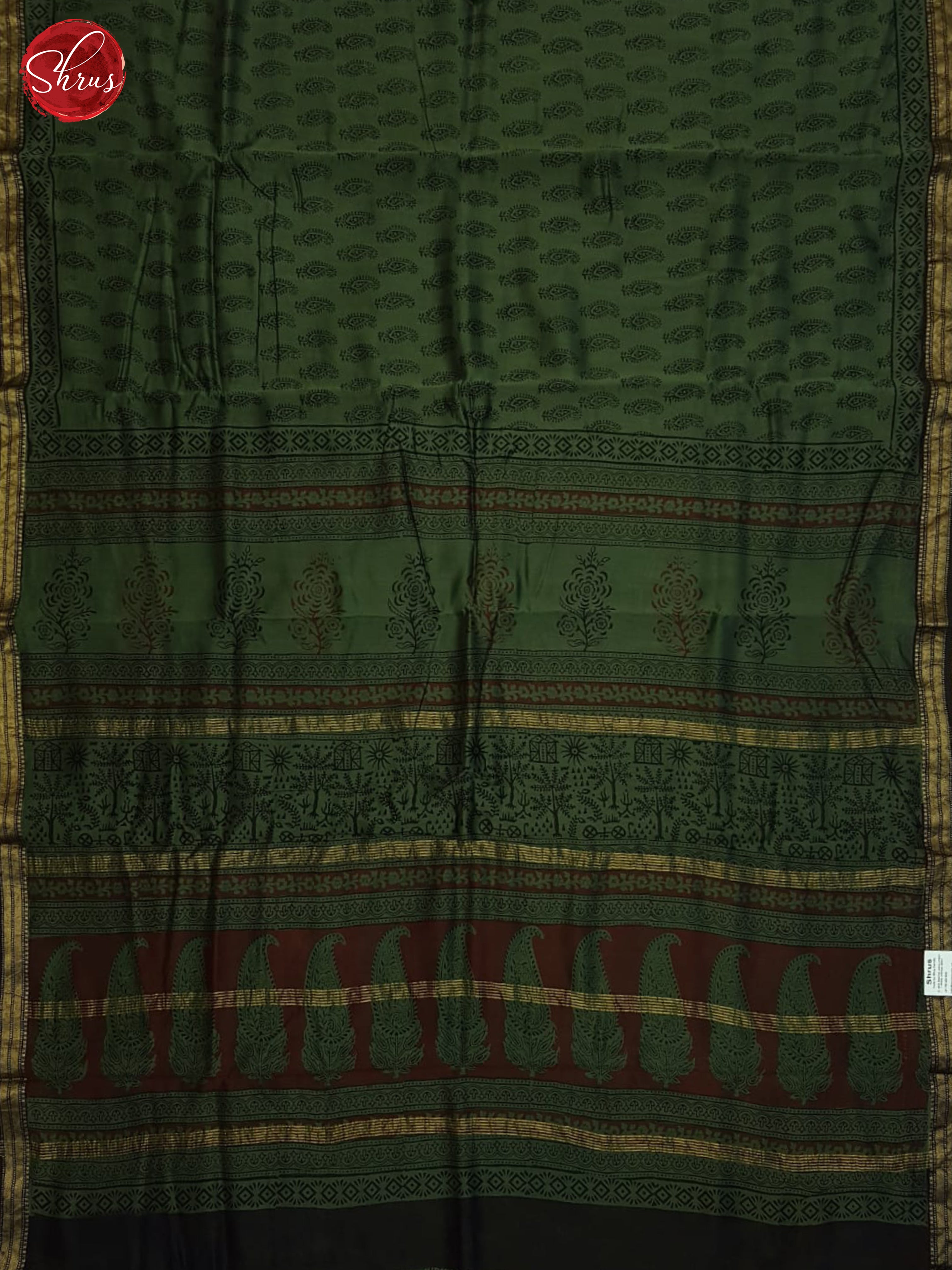 Green And Black- Maheshwari silk cotton Saree - Shop on ShrusEternity.com