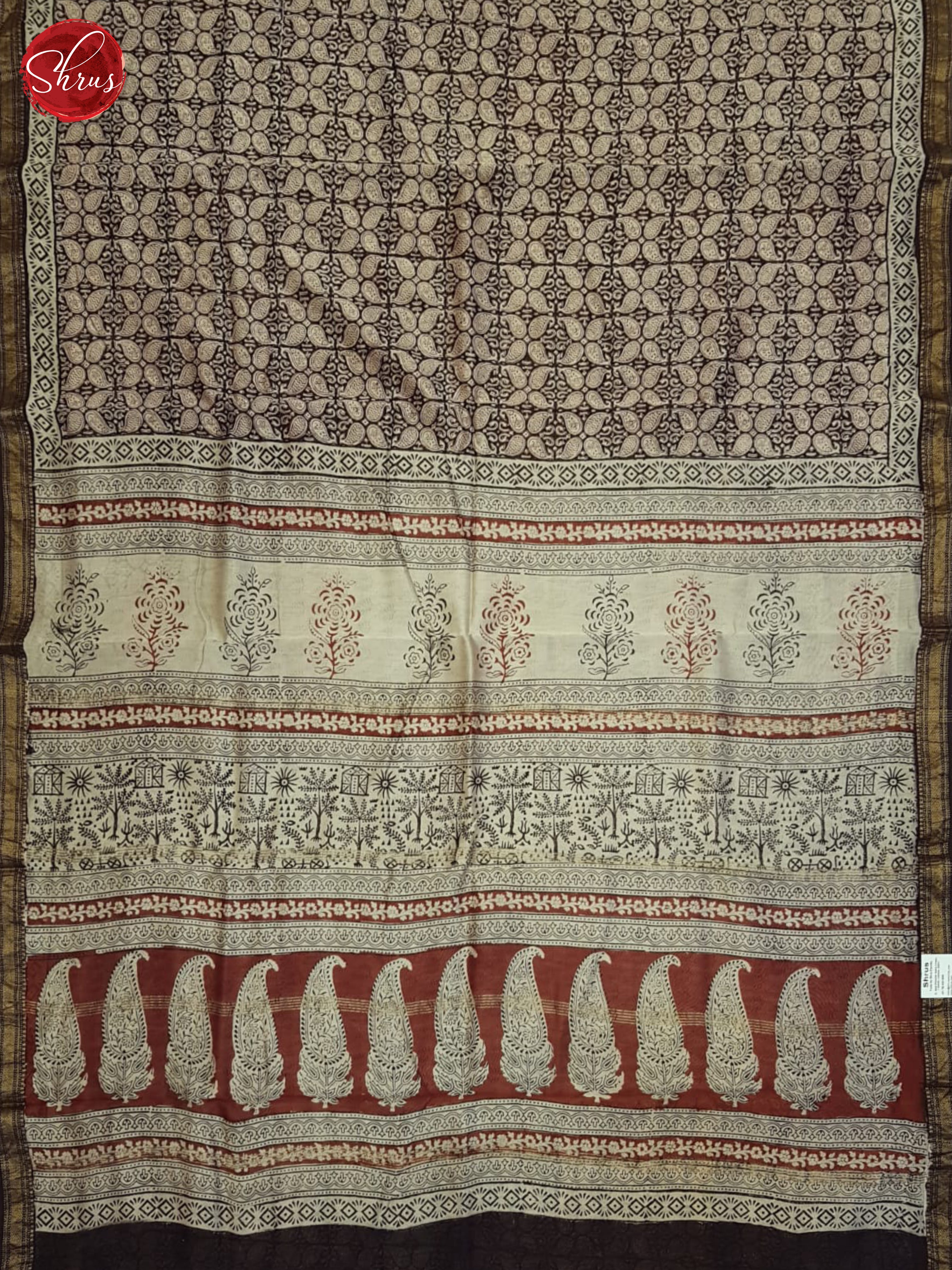 Cream and black -Maheshwari silk cotton saree - Shop on ShrusEternity.com