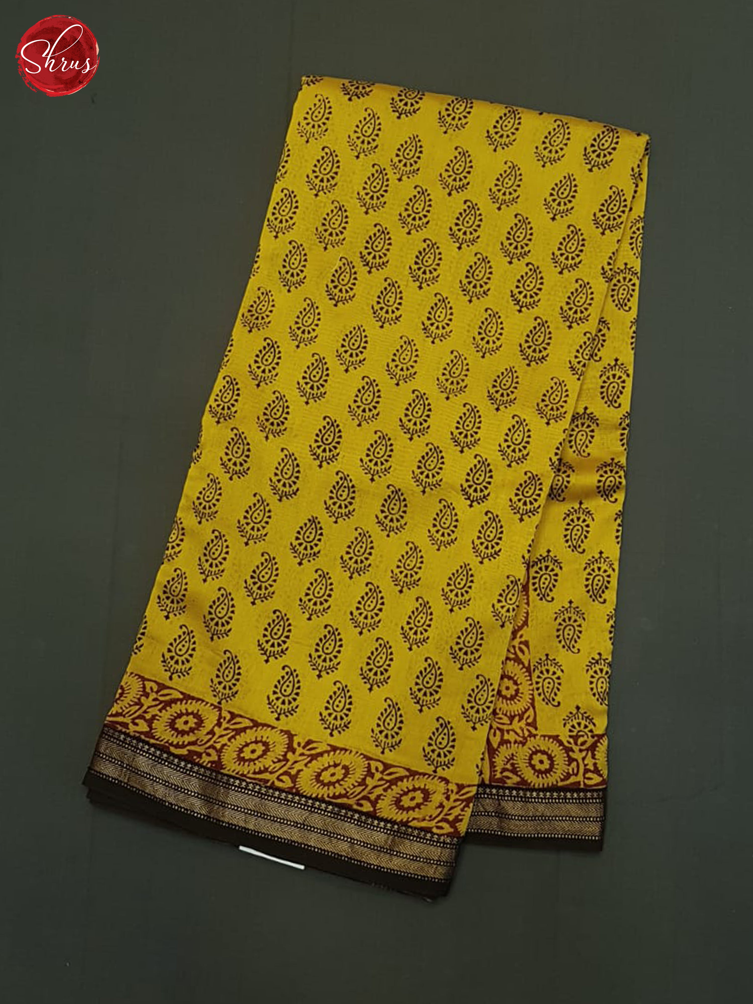 Mustard And Black- Maheshwari Silk Cotton Saree - Shop on ShrusEternity.com