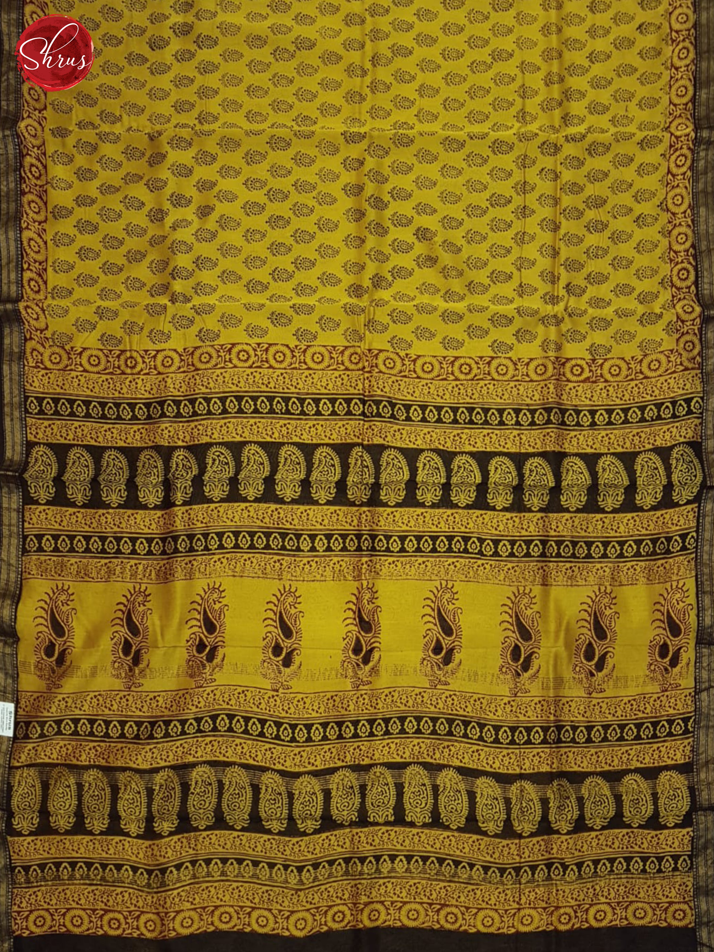 Mustard And Black- Maheshwari Silk Cotton Saree - Shop on ShrusEternity.com