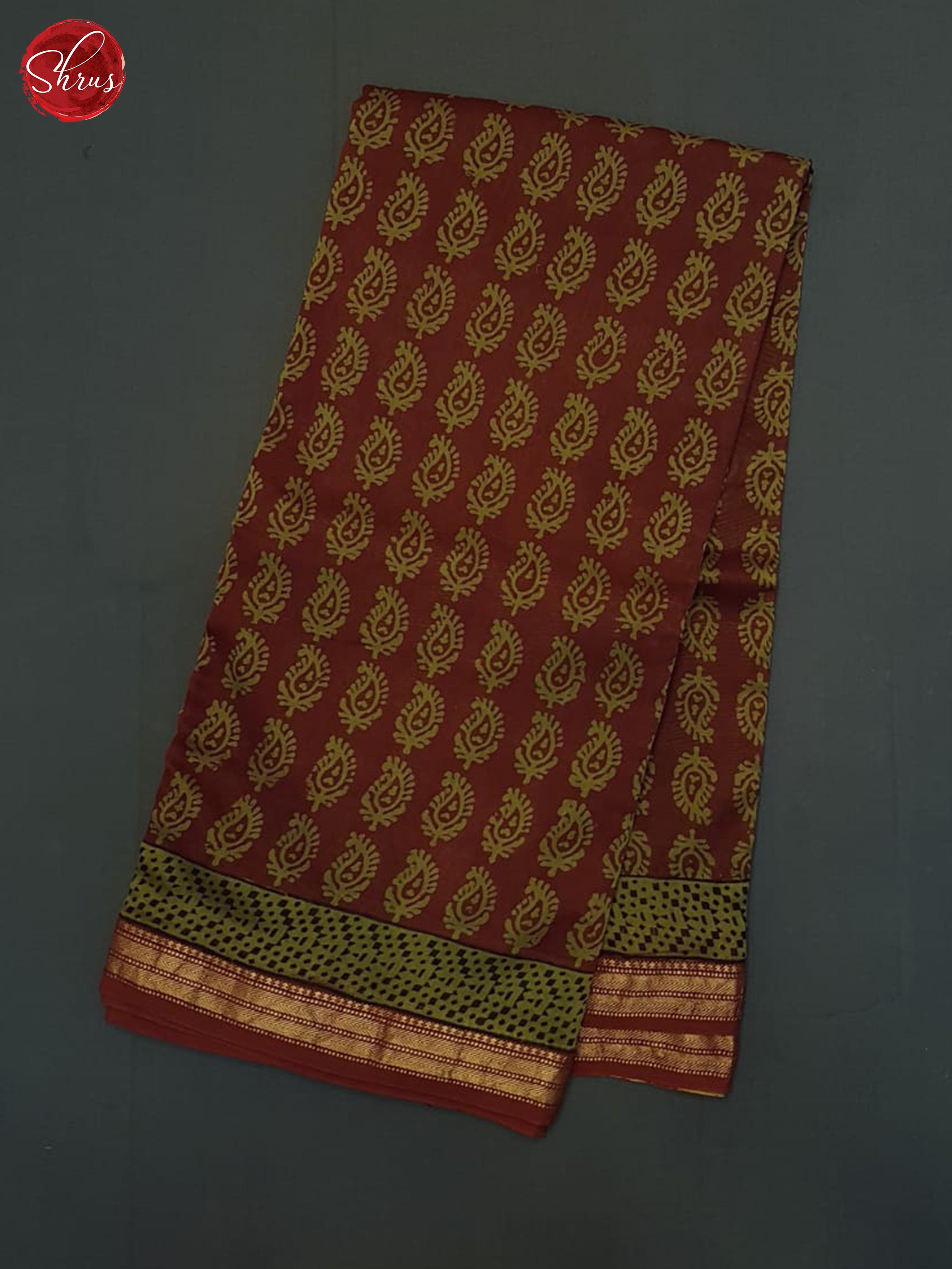 Maroon And Green-Maheshwari SIlk Cotton Saree - Shop on ShrusEternity.com