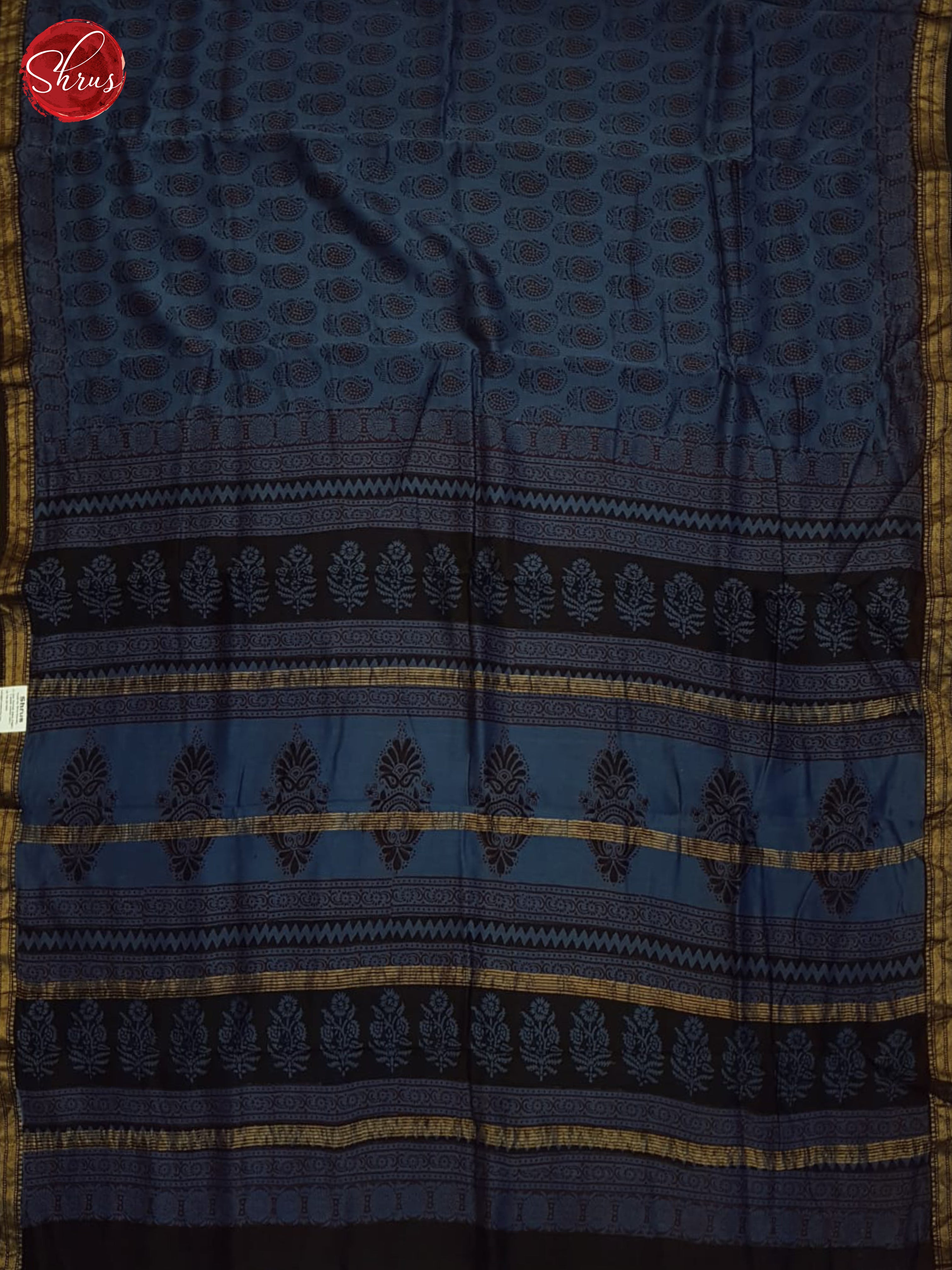 Blue And Black- Maheshwari Silk Cotton Saree - Shop on ShrusEternity.com