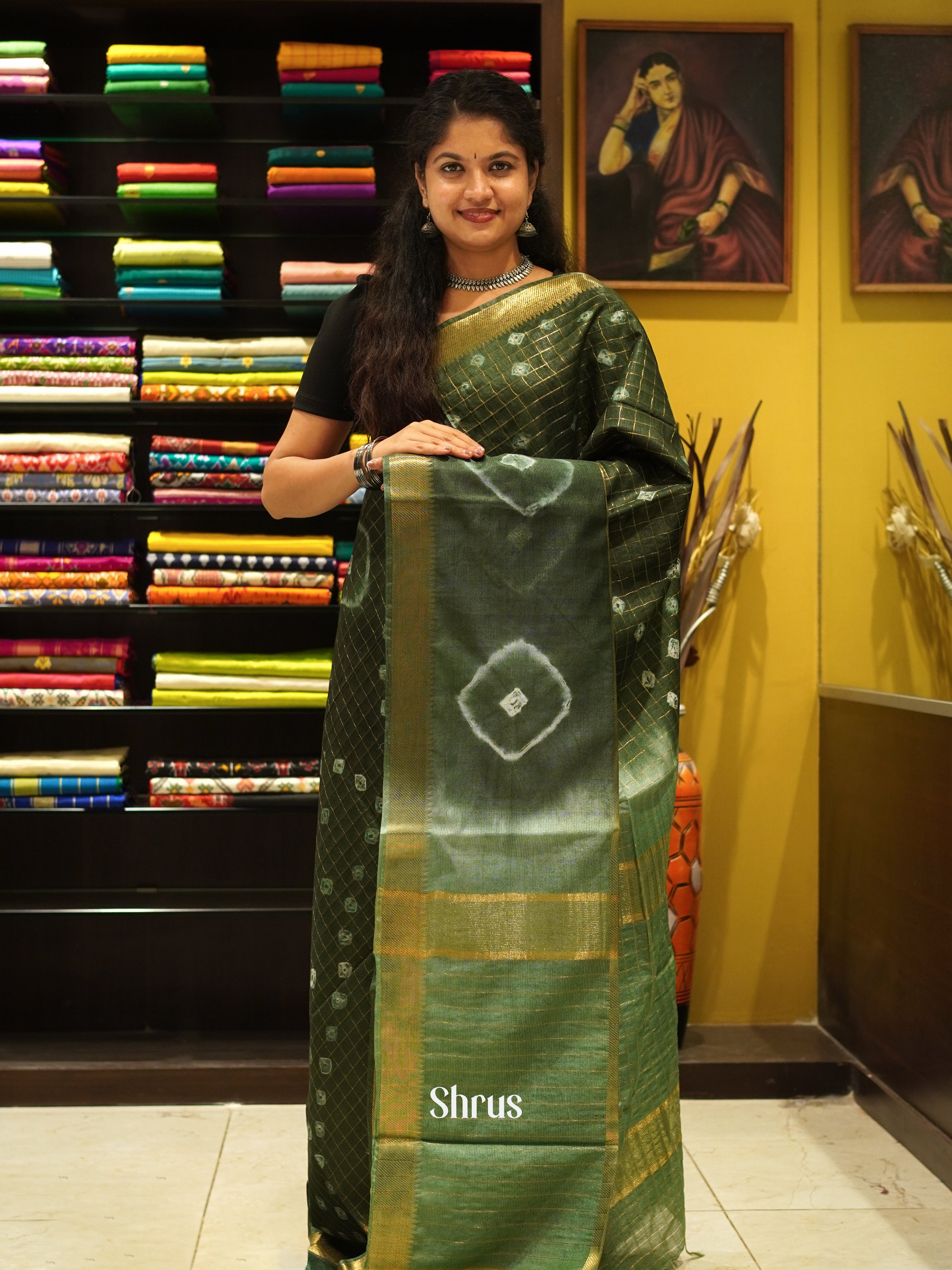 Green - Shibori Saree - Shop on ShrusEternity.com