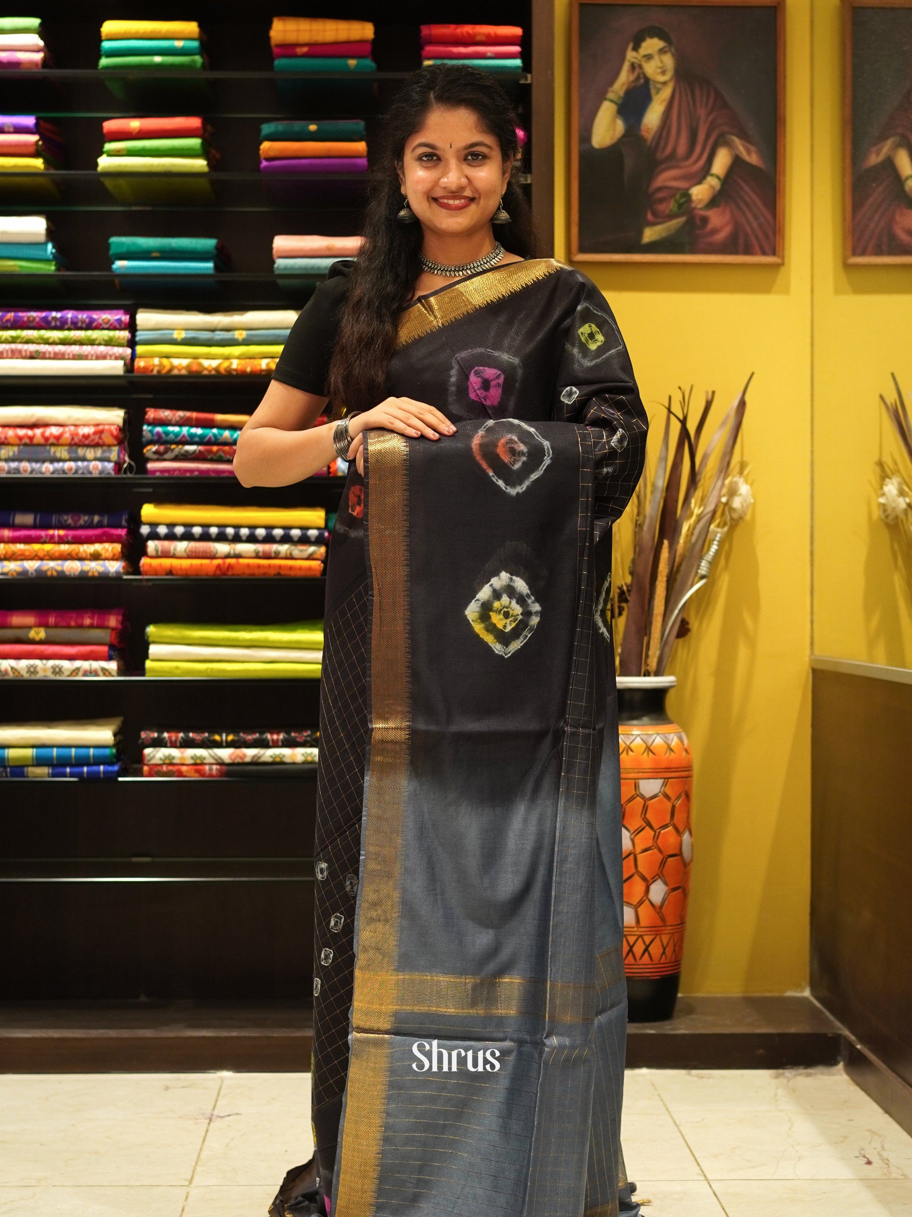 Black & Grey - Shibori Saree - Shop on ShrusEternity.com