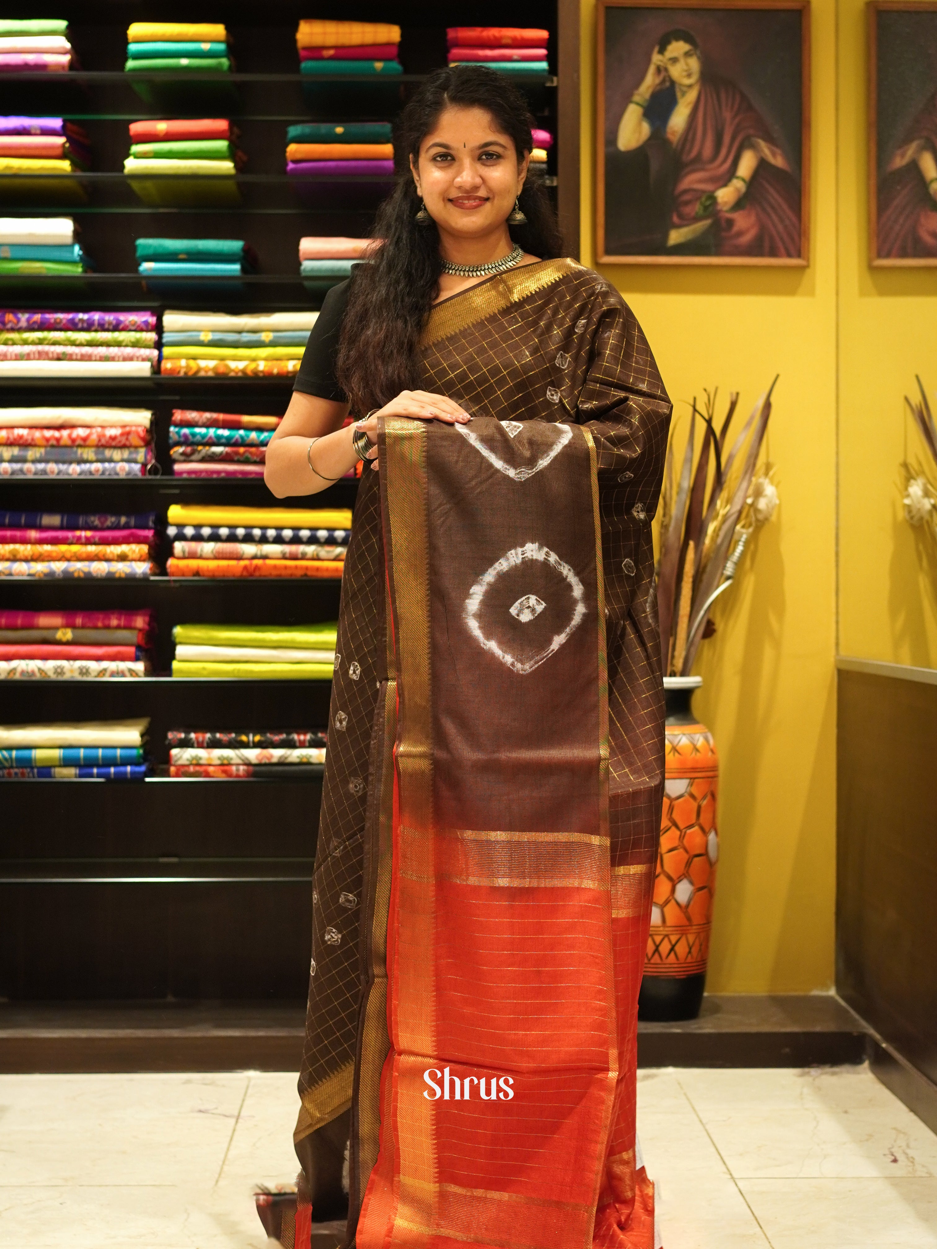 Brown & Red - Shibori Saree - Shop on ShrusEternity.com