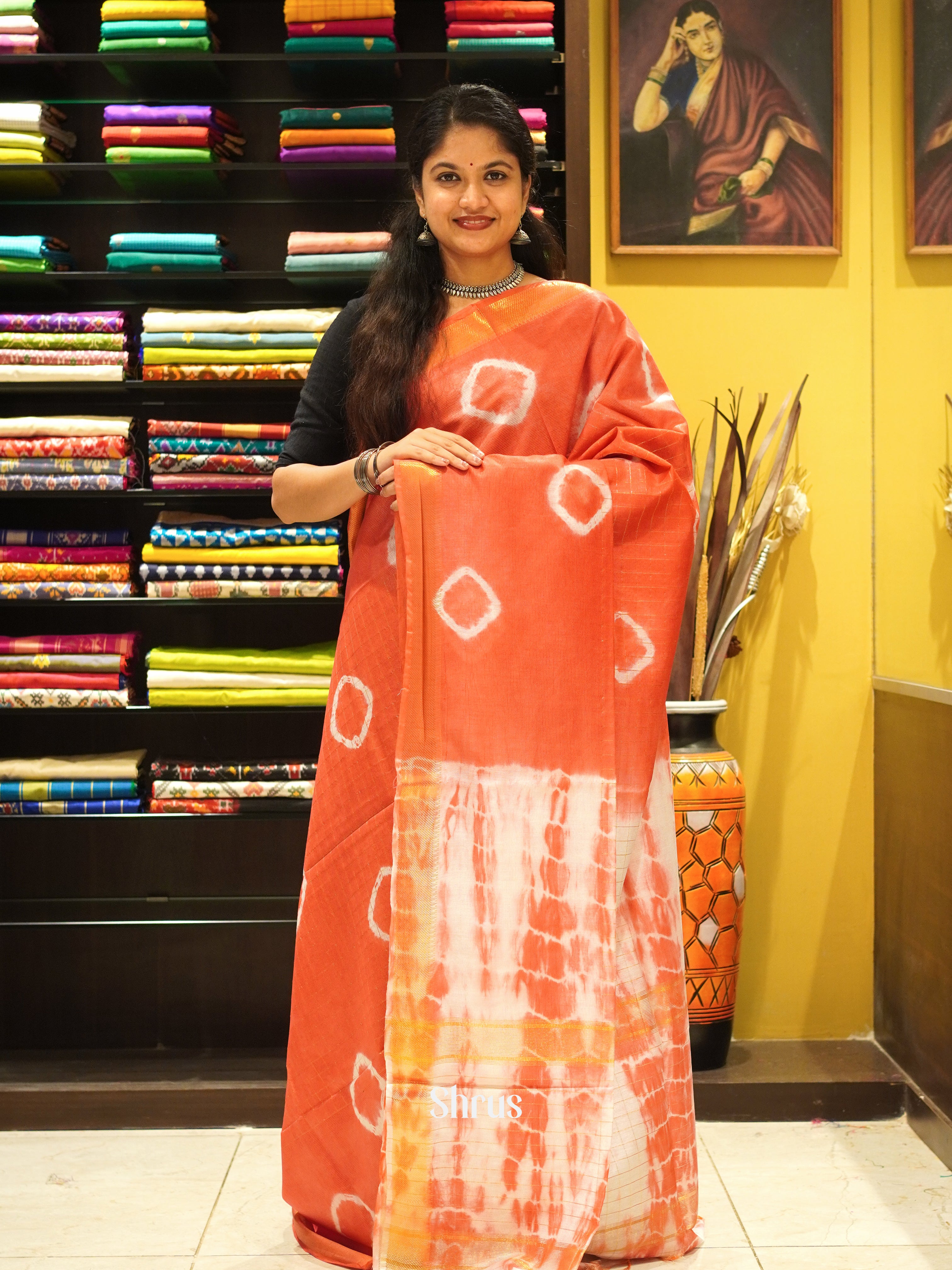 Orange & Cream - Shibori Saree - Shop on ShrusEternity.com