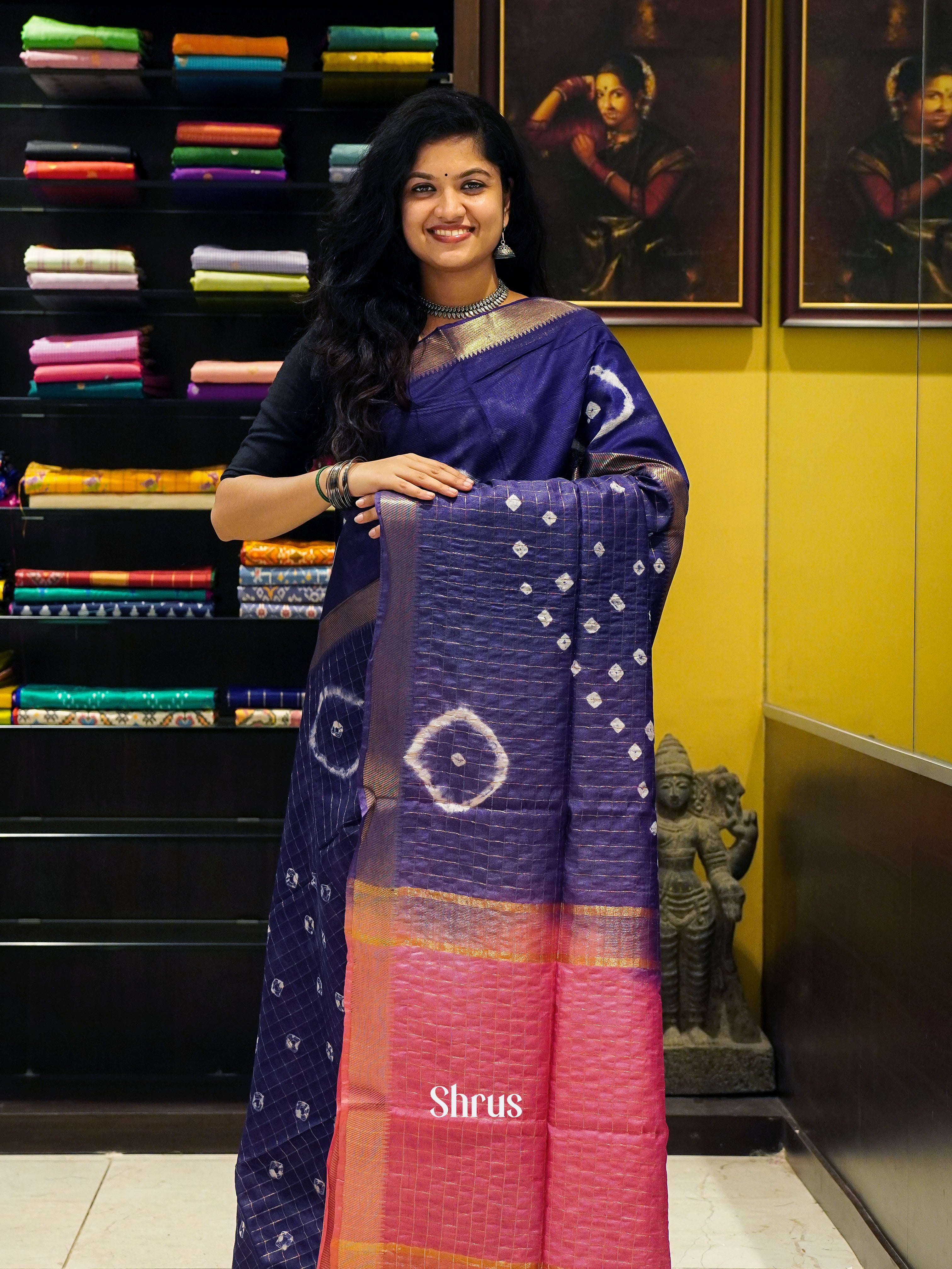 Blue & Pink - Shibori Saree - Shop on ShrusEternity.com
