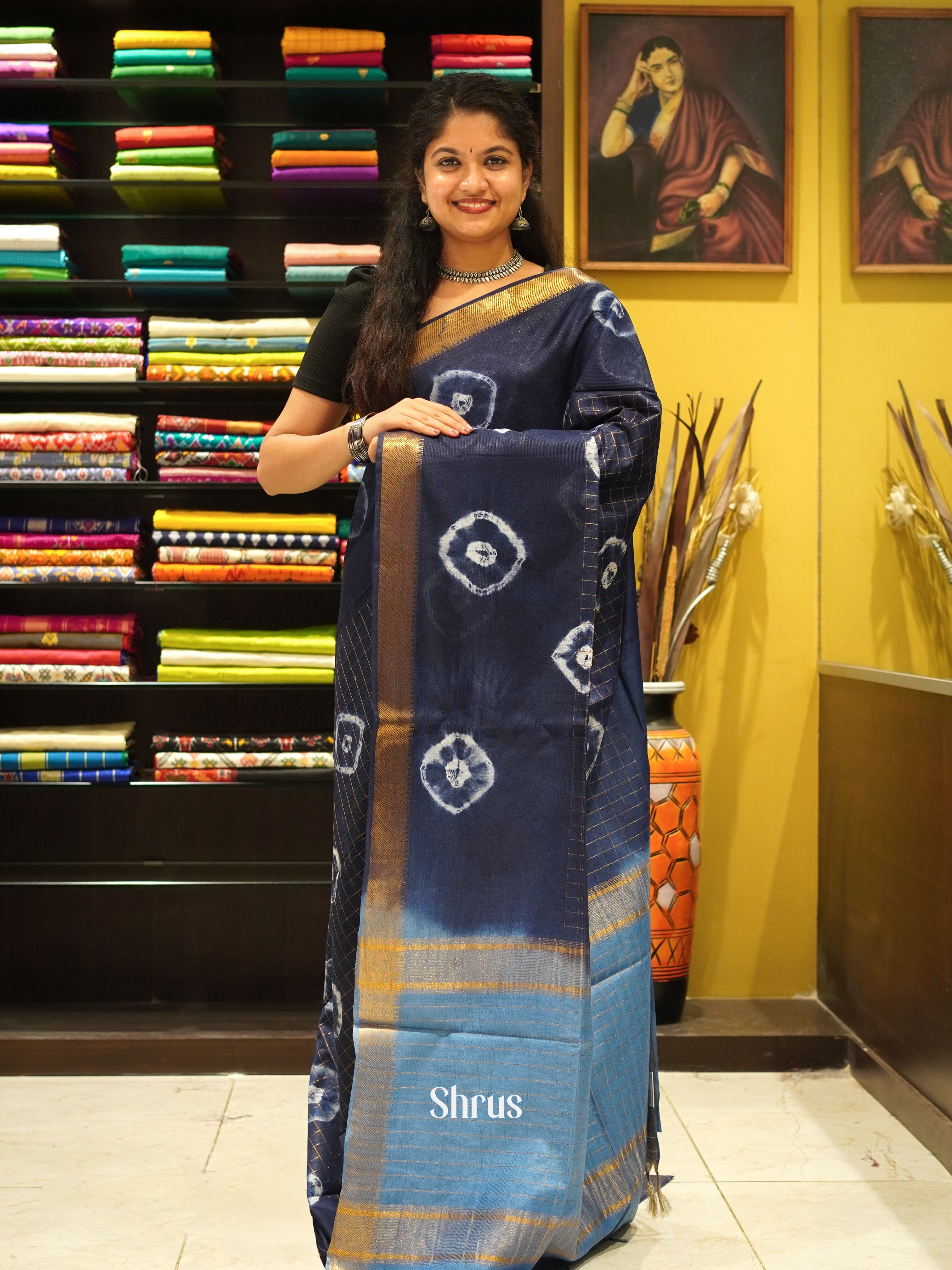 Dark Blue & Light Blue - Shibori Saree - Shop on ShrusEternity.com
