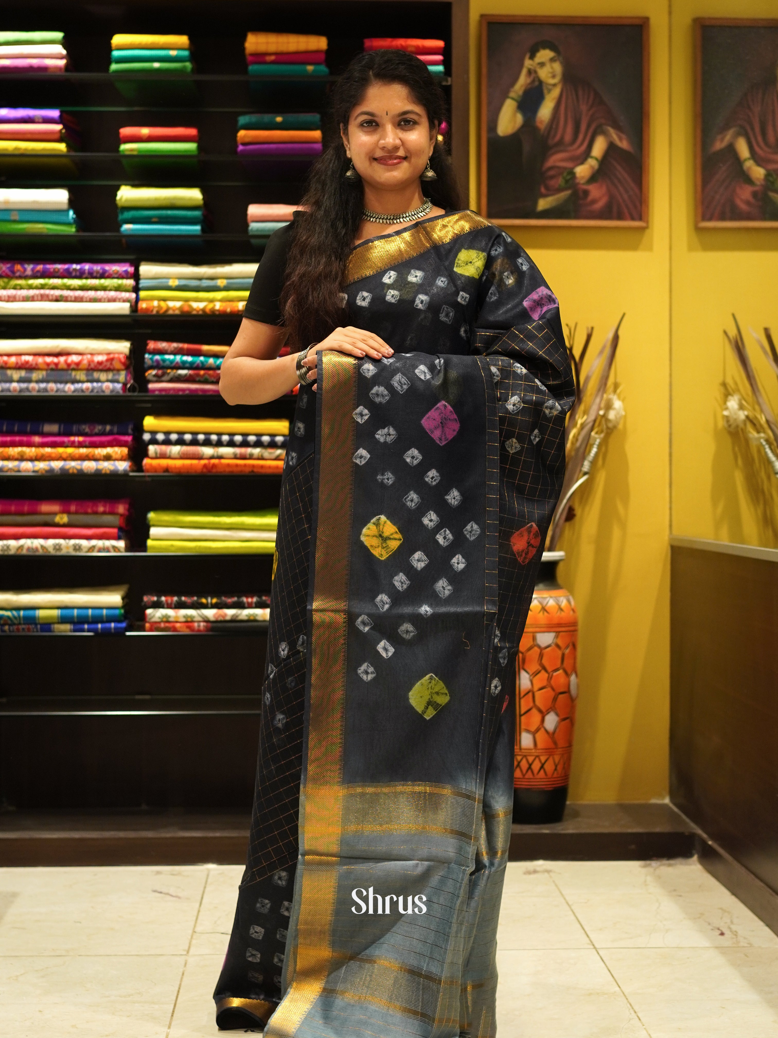 Black & Grey - Shibori Saree - Shop on ShrusEternity.com