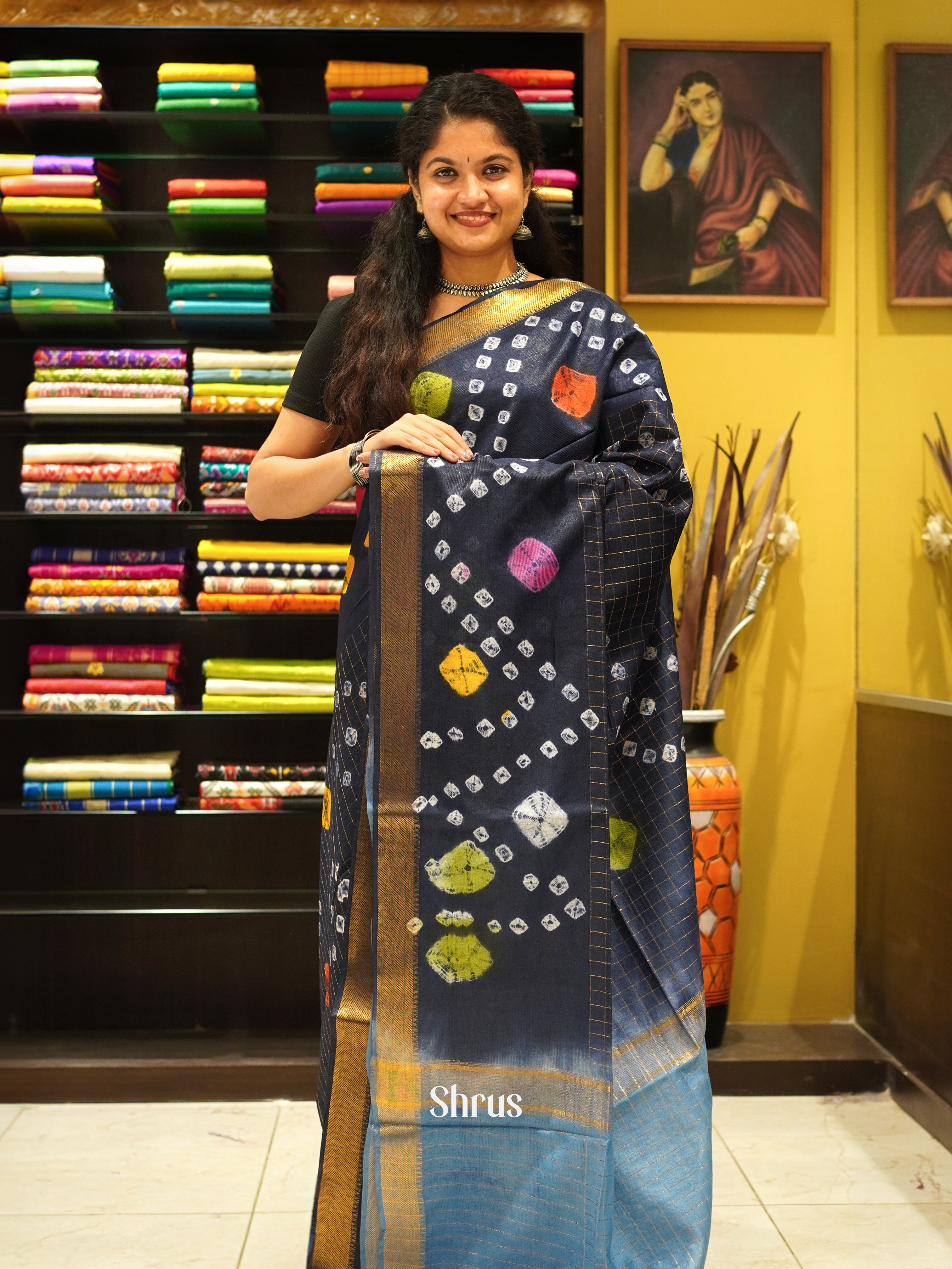 Dark Blue & Light Blue -Shibori Saree - Shop on ShrusEternity.com