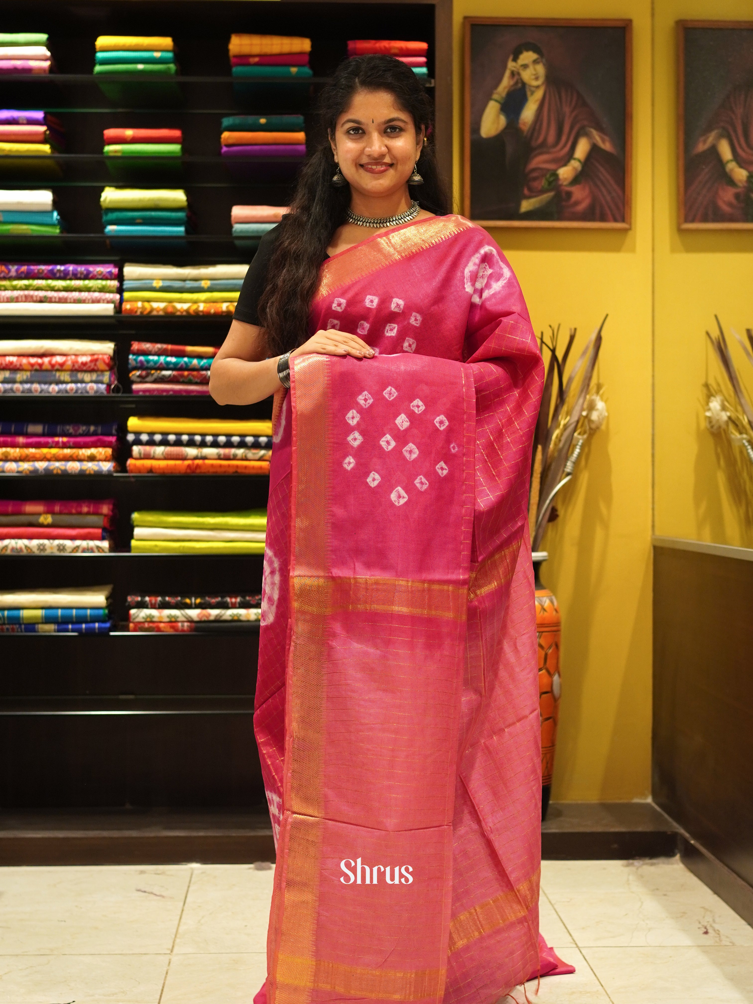 Pink - Shibori Saree - Shop on ShrusEternity.com