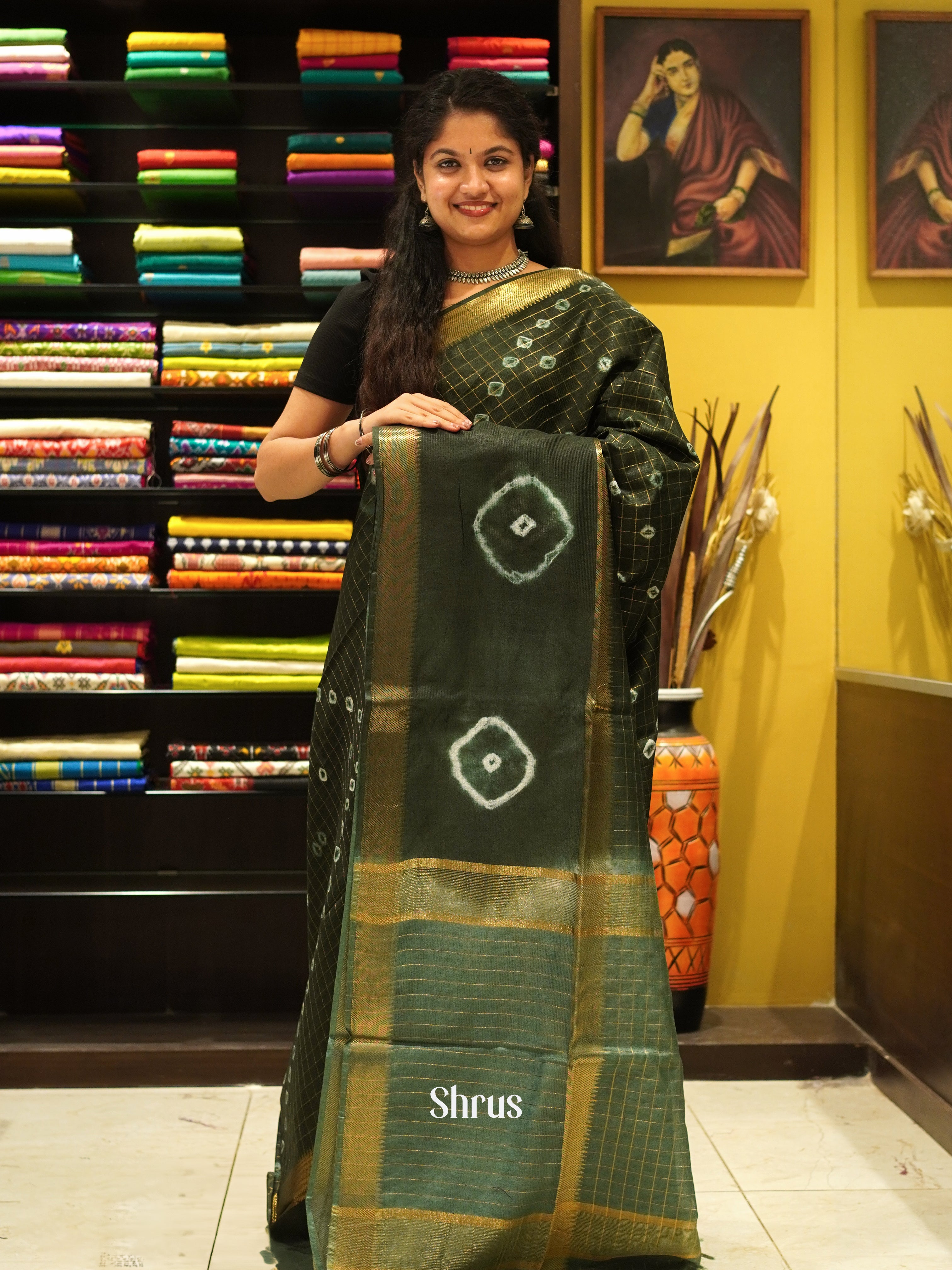 Green & Green Grey -Shibori Saree - Shop on ShrusEternity.com