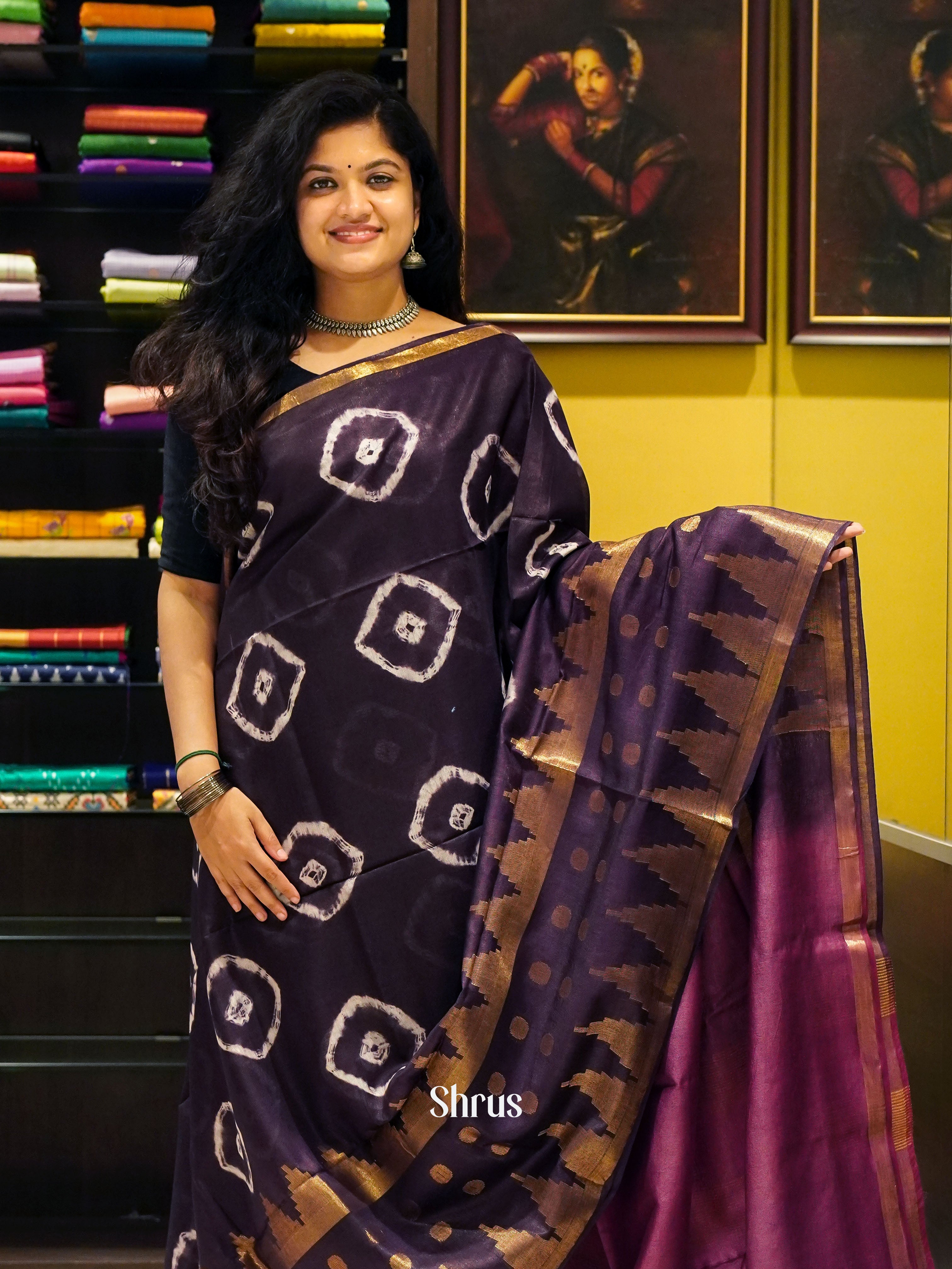 Violet & Purple -Shibori Saree - Shop on ShrusEternity.com