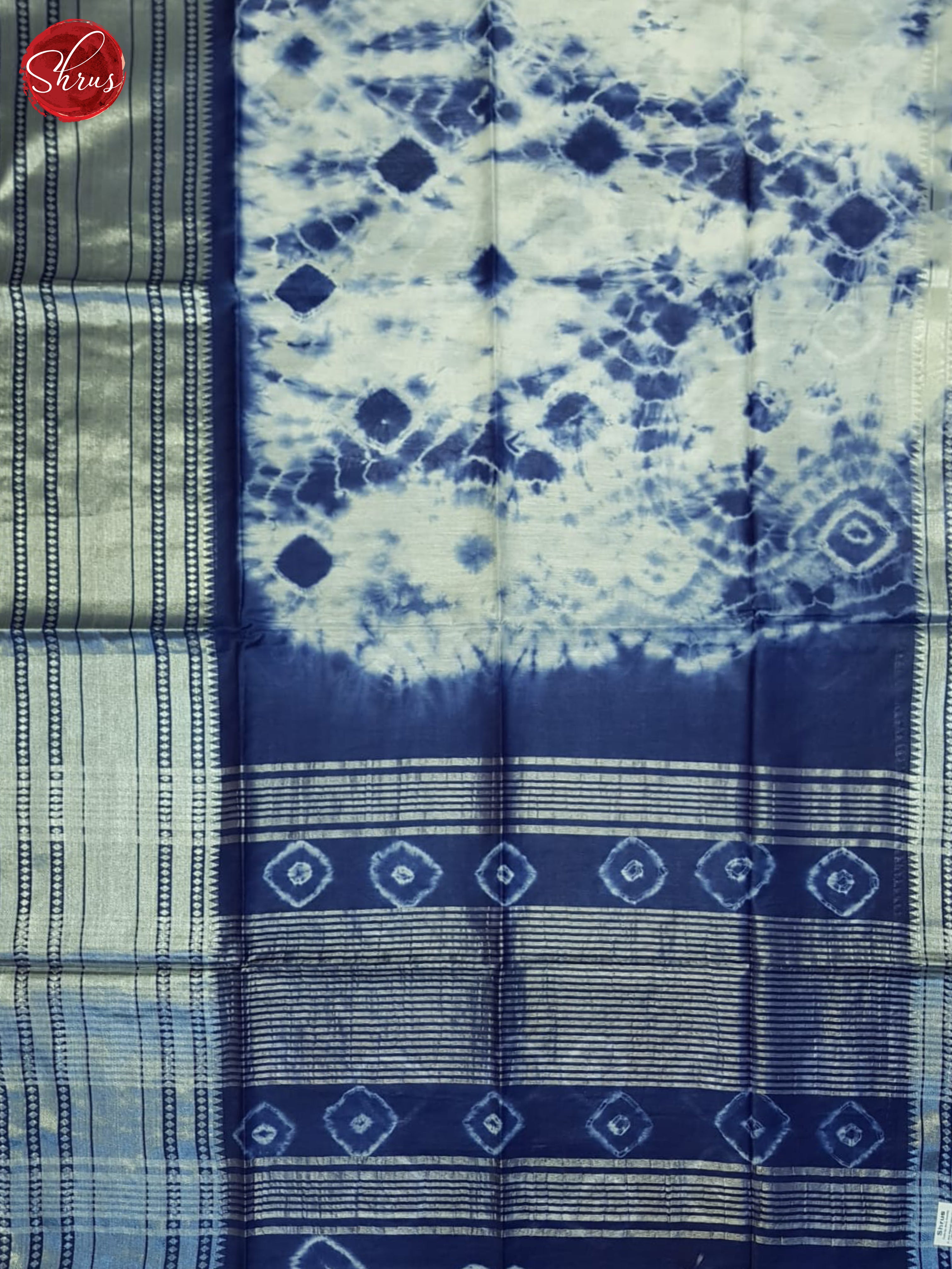 Cream And Blue- Shibori Saree - Shop on ShrusEternity.com