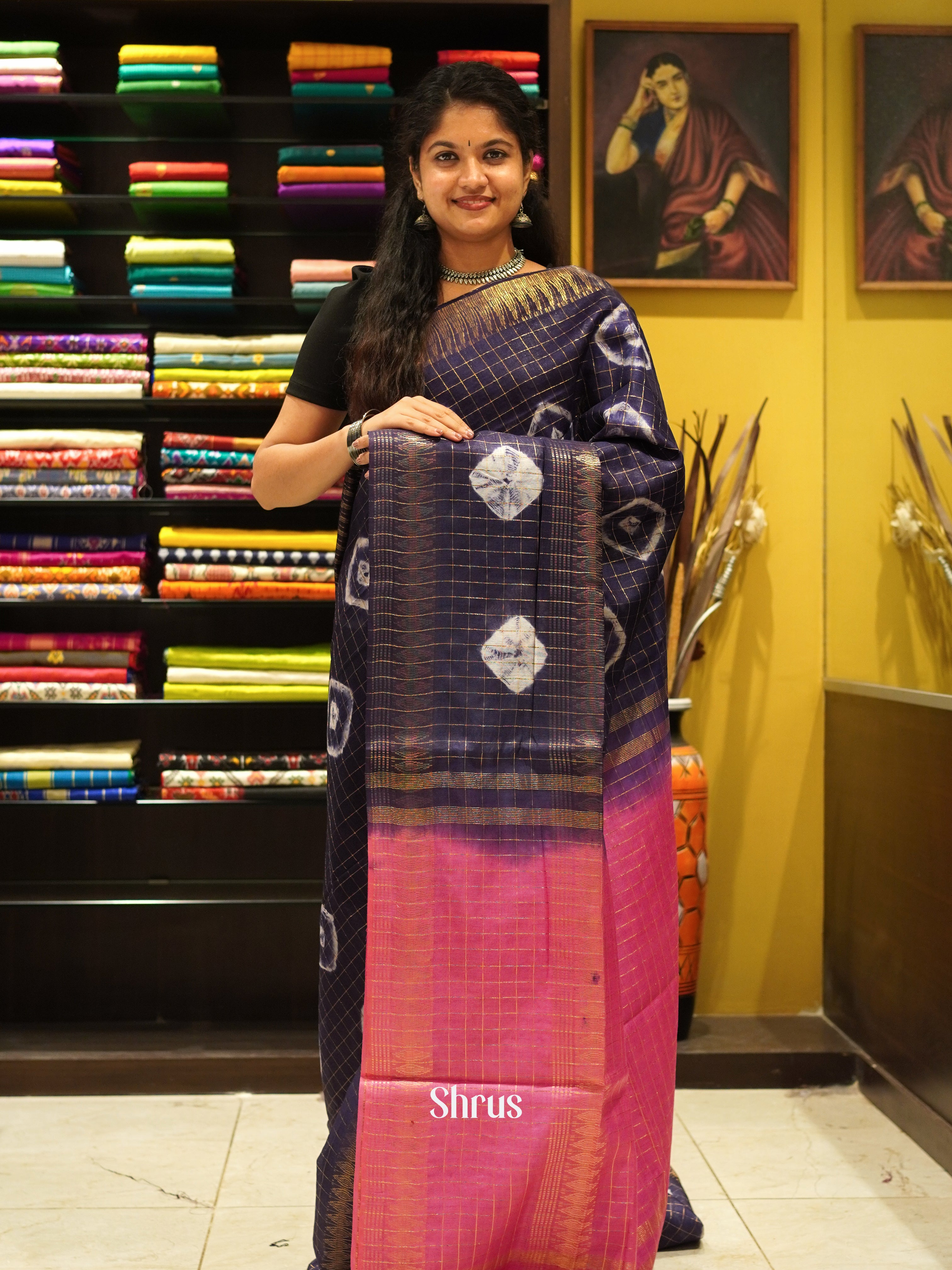 Blue & Pink - Shibori Saree - Shop on ShrusEternity.com
