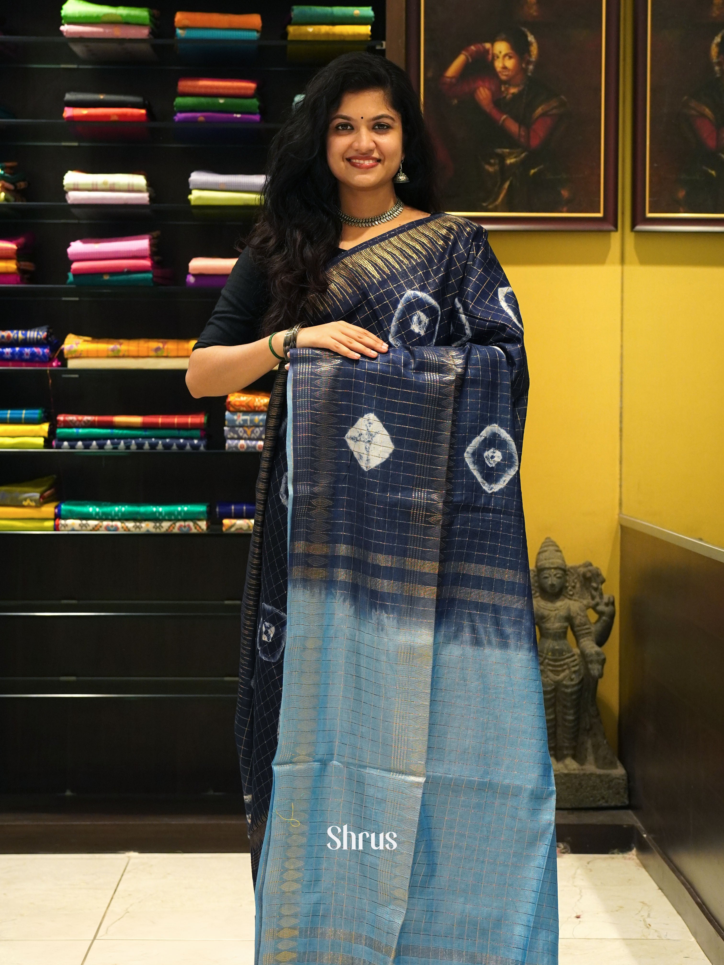 Dark Blue & Blue - Shibori Saree - Shop on ShrusEternity.com