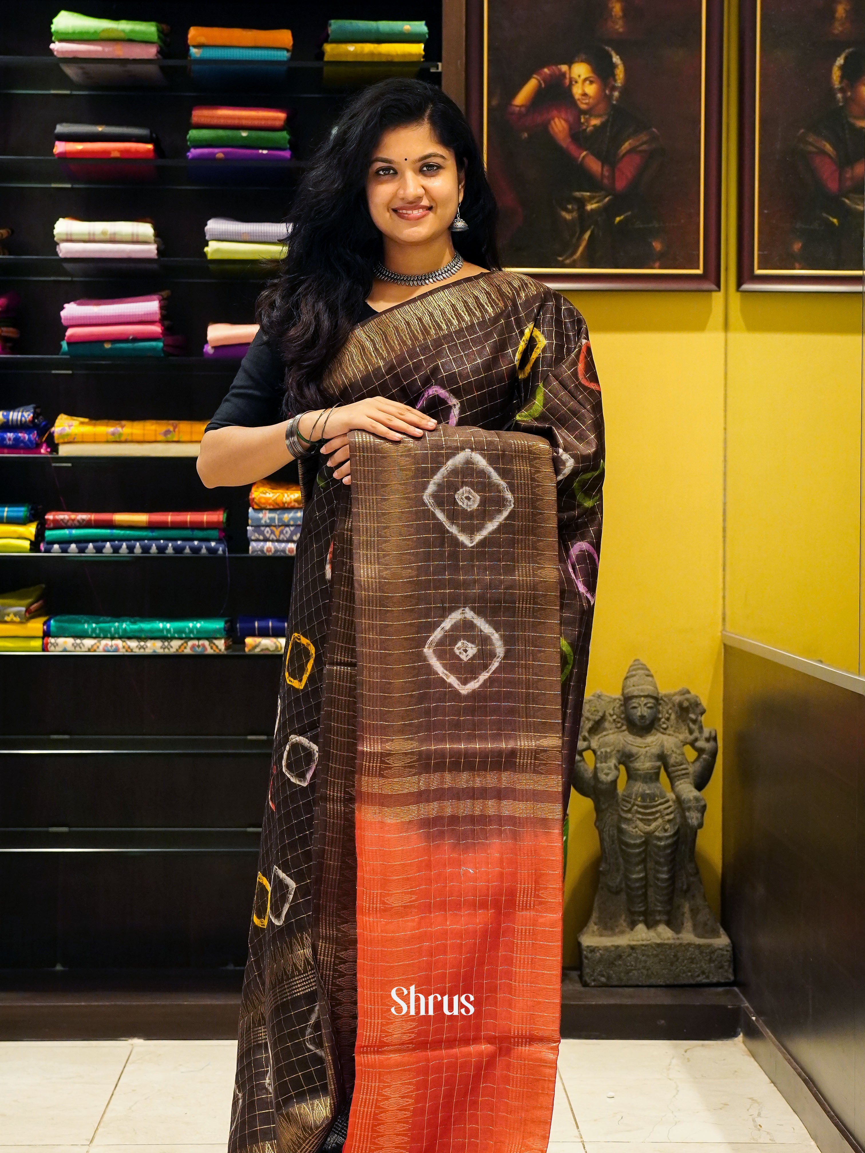 Brown & Red - Shibori Saree - Shop on ShrusEternity.com