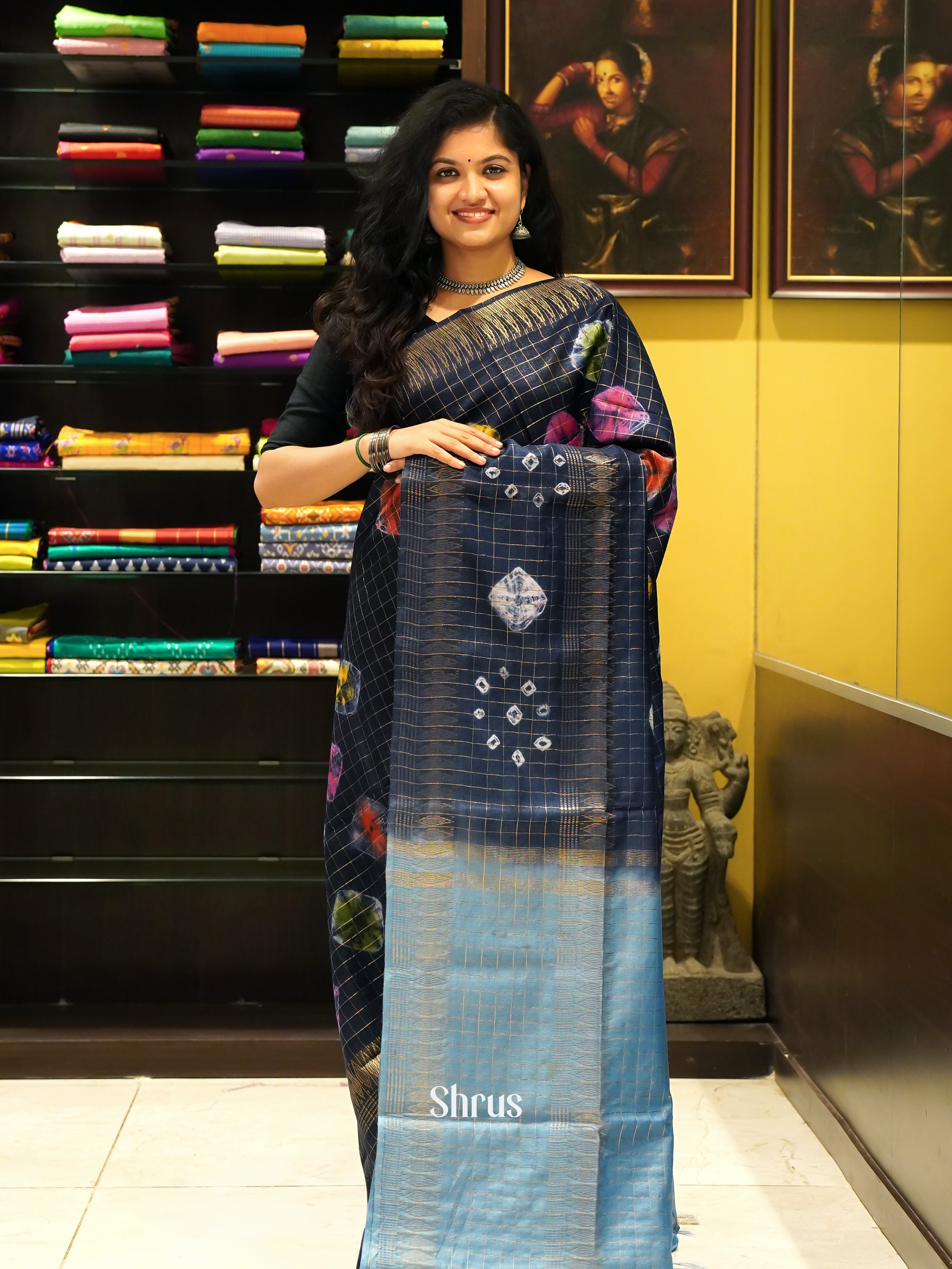 Dark Blue & Blue - Shibori Saree - Shop on ShrusEternity.com