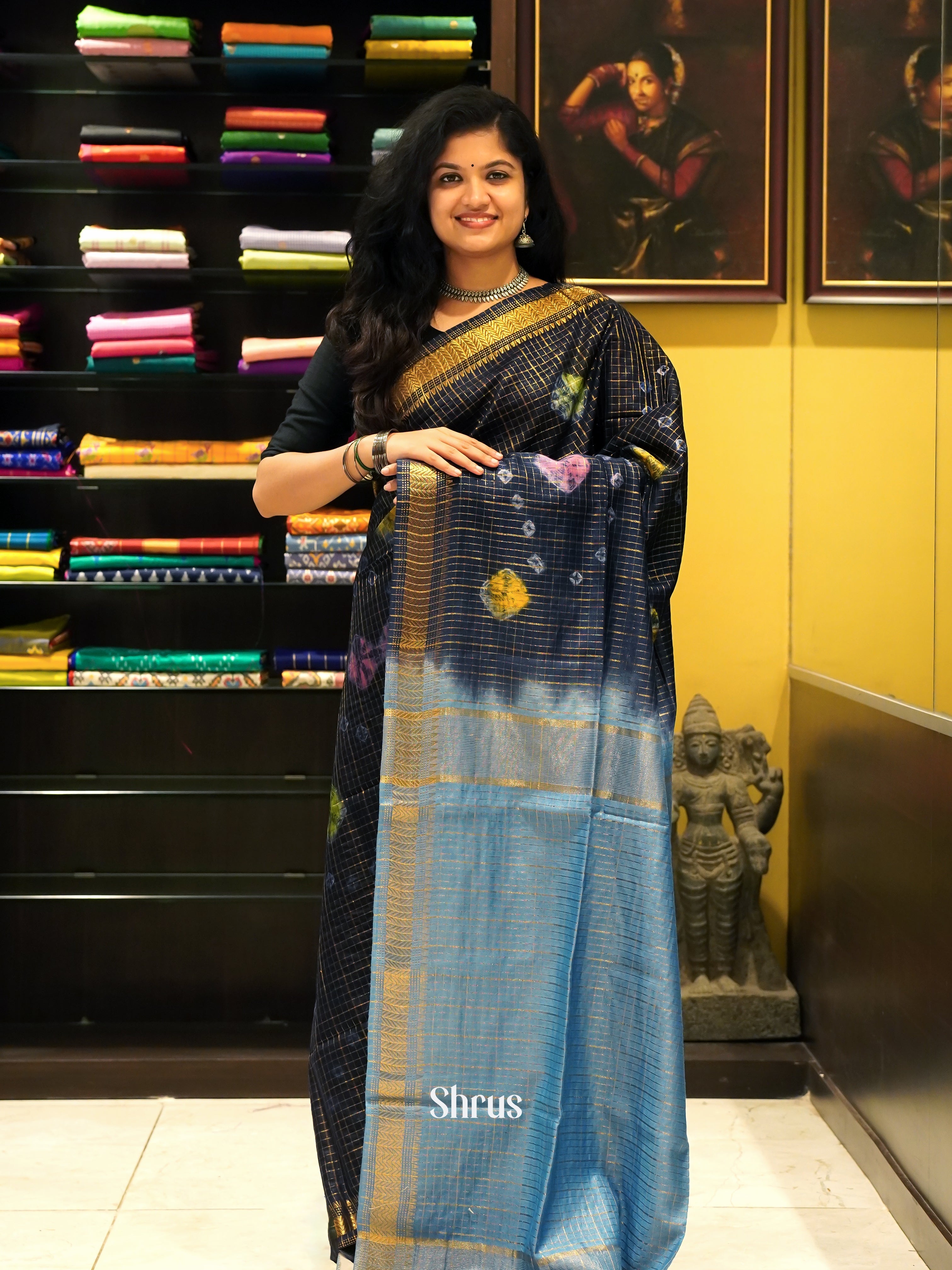 Blue & Light Blue - Shibori Saree - Shop on ShrusEternity.com