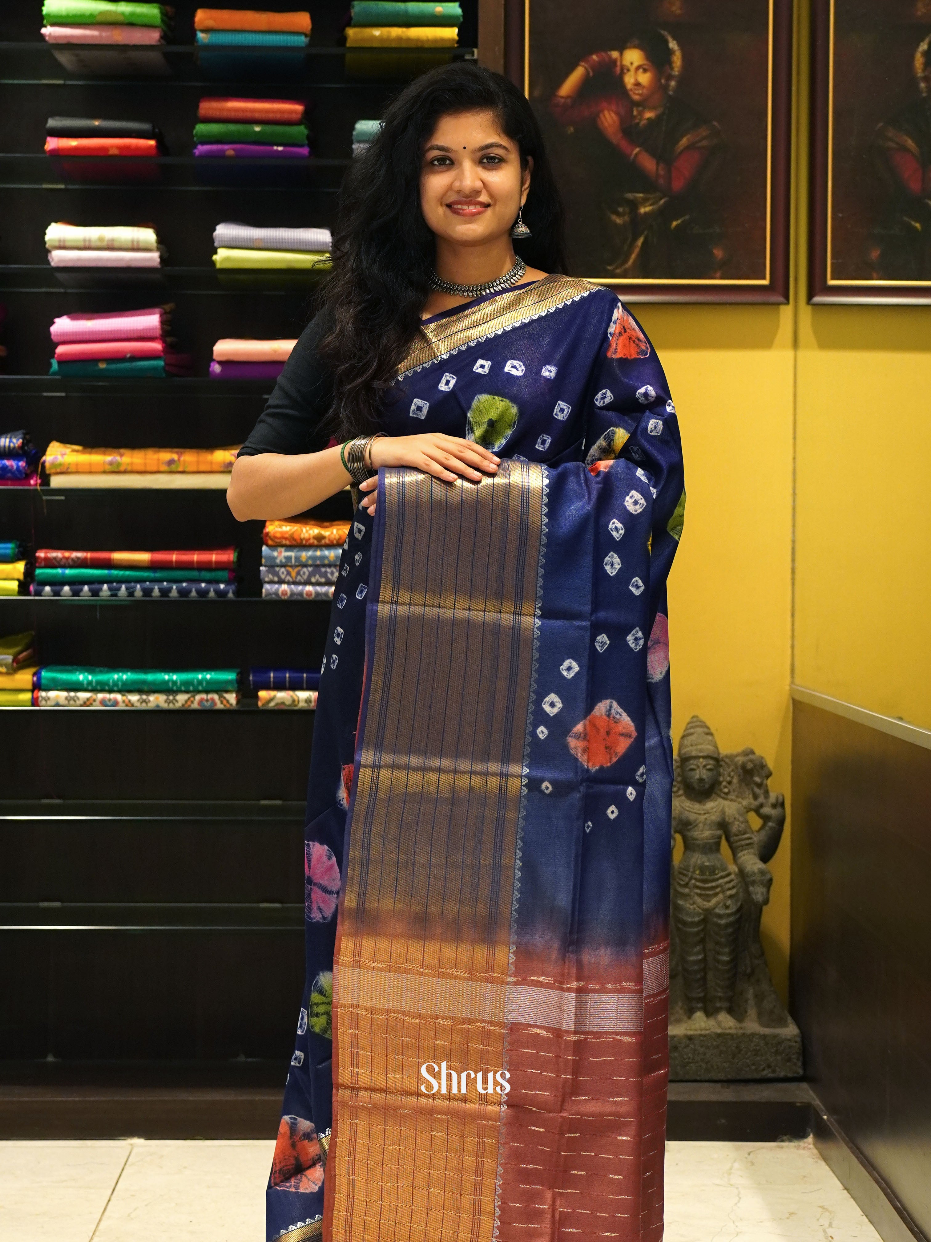 Blue And Brown- Shibori Saree - Shop on ShrusEternity.com
