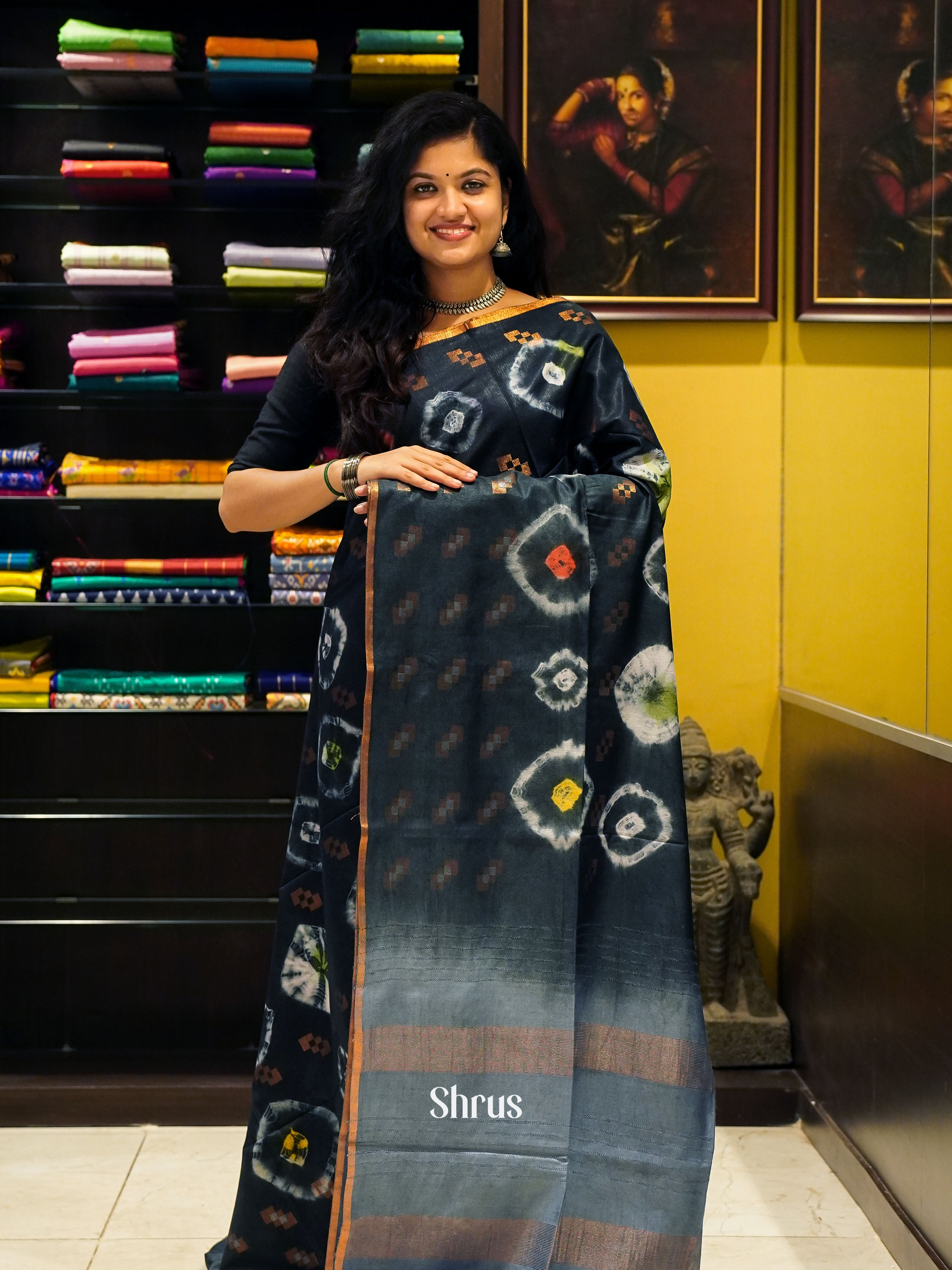 Black & Grey - Shibori Saree - Shop on ShrusEternity.com