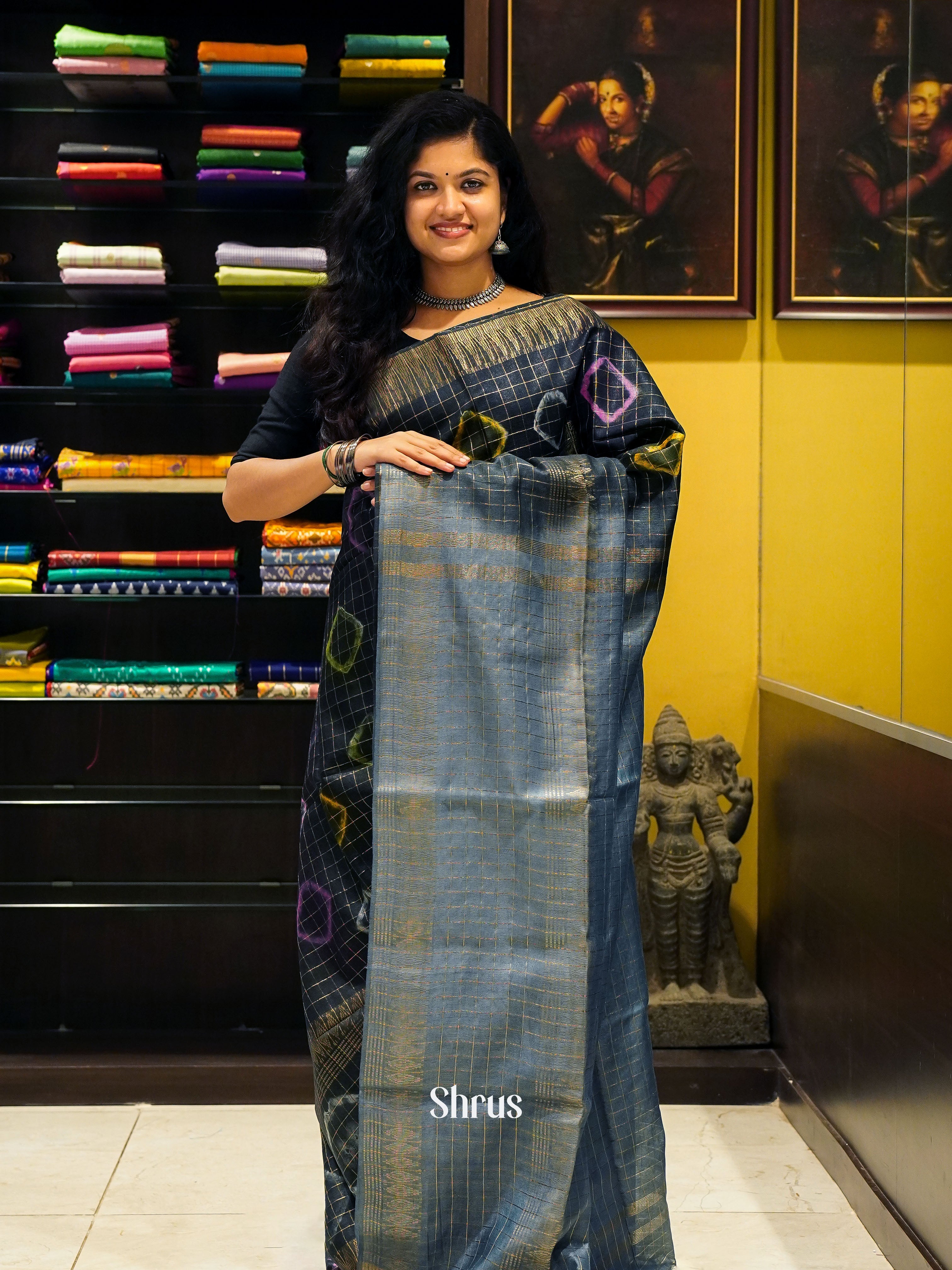Black & Grey - Shibori Saree - Shop on ShrusEternity.com